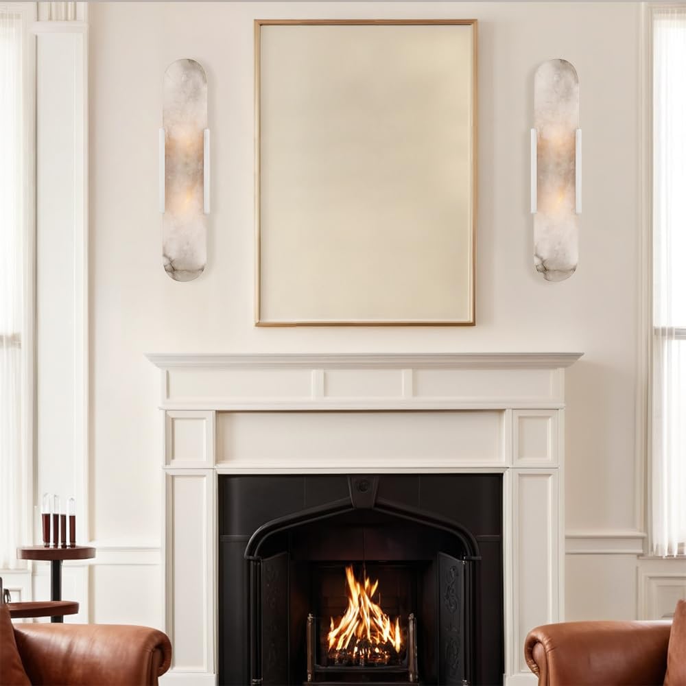 Alabaster Wall Sconce Light Fixture - Modern Vanity Lighting for Bathroom, Bedroom, Living Room & Dining Room - 4.25