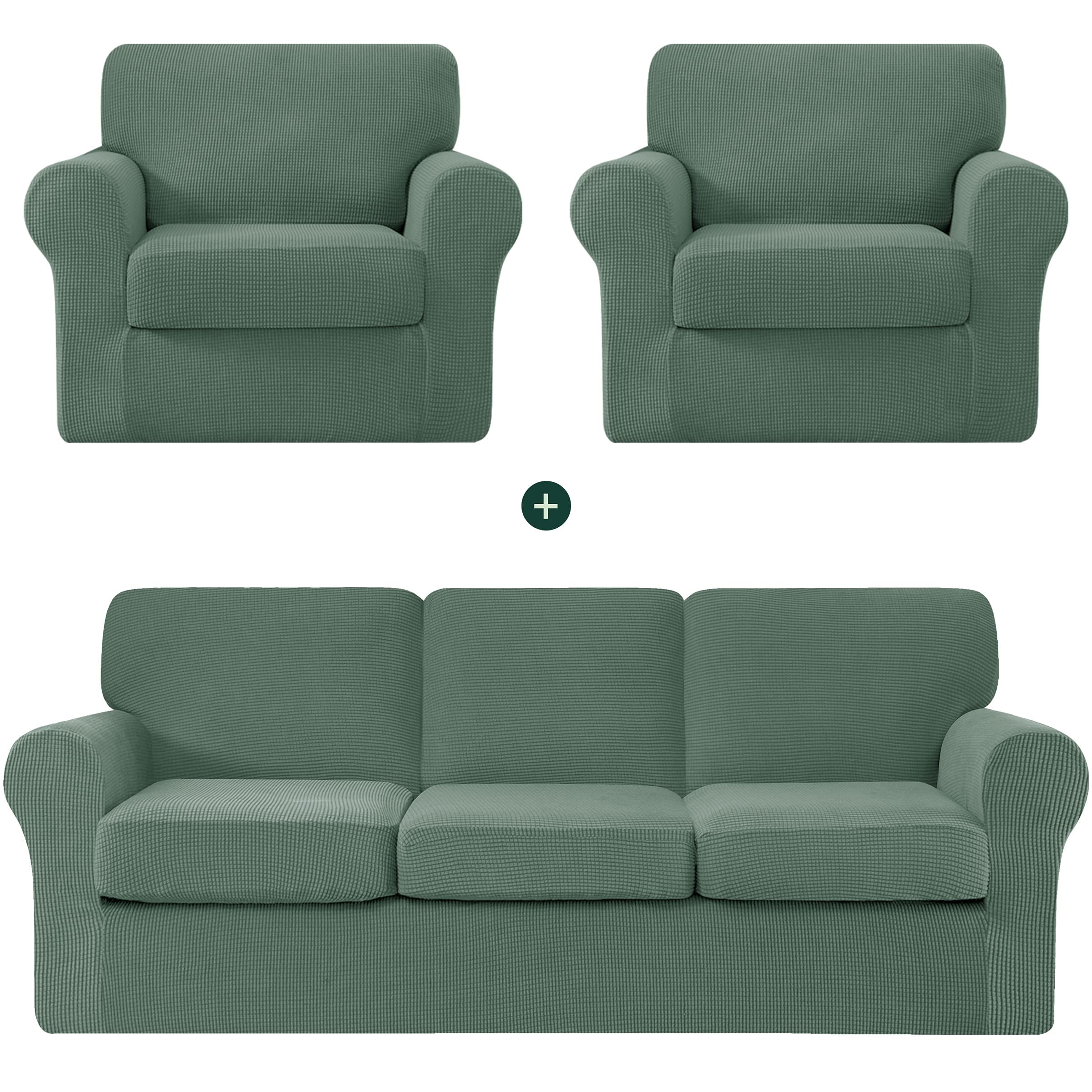 CHUN YI 2-Piece Armchair Sofa Slipcover Set - Large Stretchable Jacquard Fabric Couch Cover with Detachable Backrest & Cushion Covers (Dark Cyan) - Perfect for Living Room, Office, or Dorm Furniture Protection