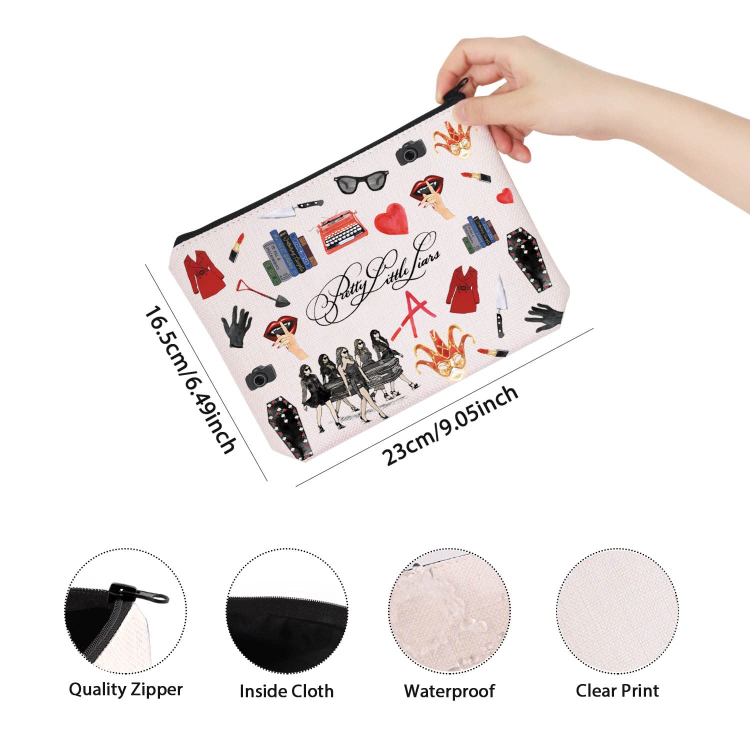 TSOTMO Pretty Little Liars Makeup Bag - Cute Zipper Pouch for Women & Teens - Perfect Gift for Gossip Girl Fans, Best Friends & Sleepovers - Great for Cosmetics, Travel & School Supplies