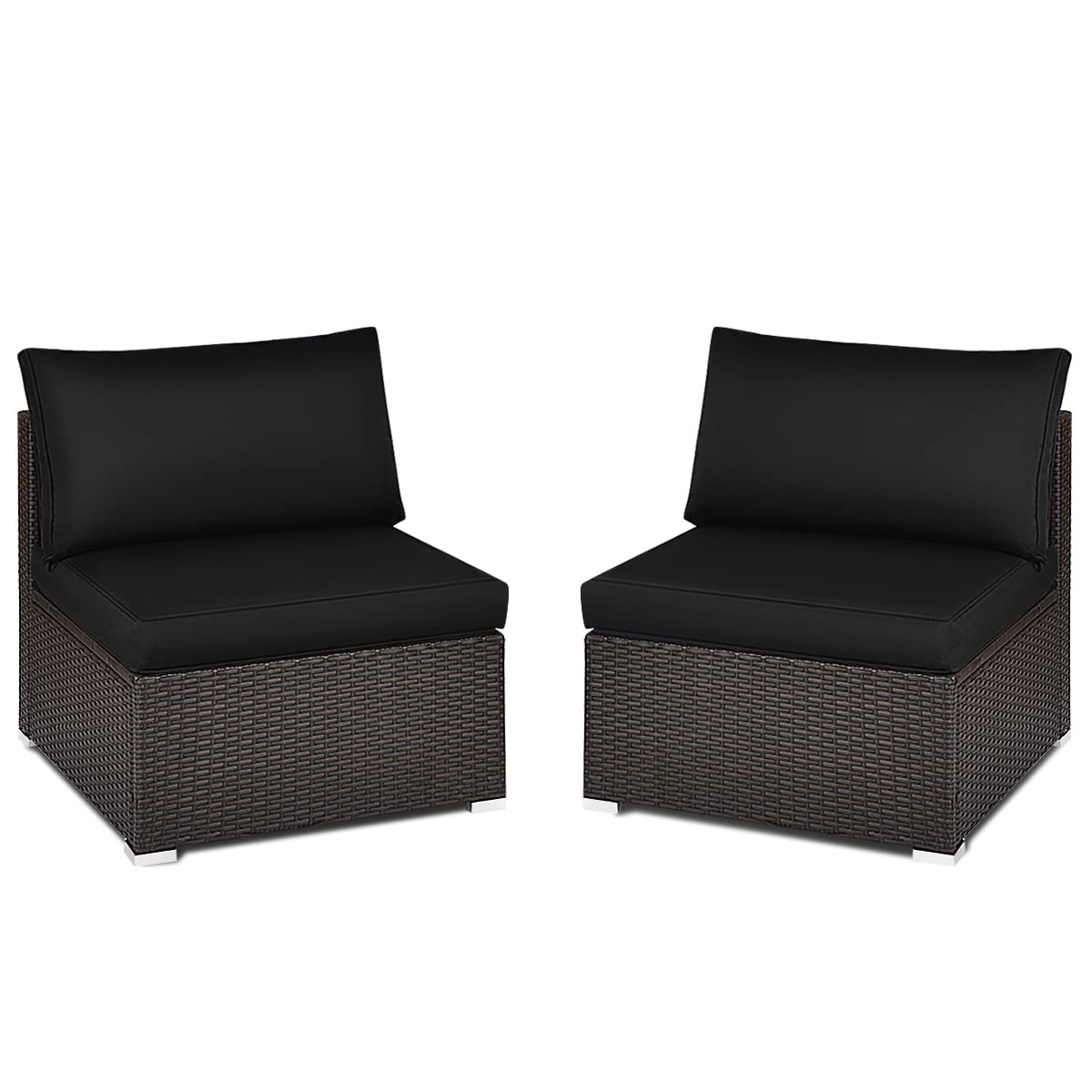 Tangkula 2-Piece Outdoor Wicker Armless Sofa Set with Thick Cushions - Patio Rattan Sectional Furniture for Garden, Balcony & Poolside (Brown) | Perfect for Relaxing, Entertaining & Sunbathing