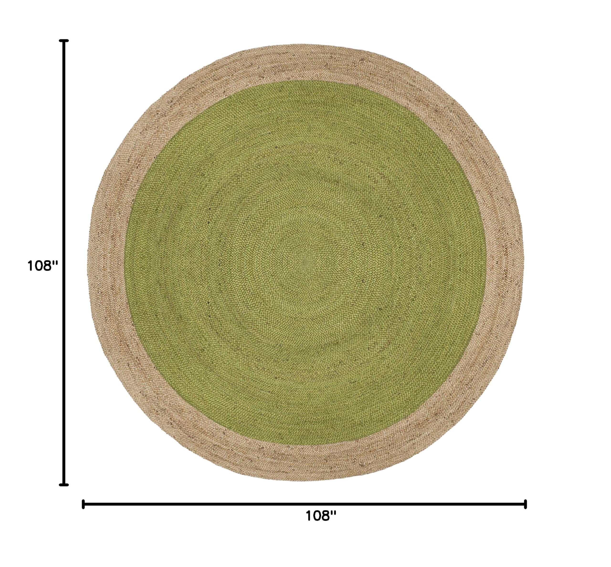 SAFAVIEH Handmade Boho Braided Jute Area Rug - 9' Round Natural Fiber Green (NF801G) | Perfect for Living Room, Bedroom & Boho Home Decor