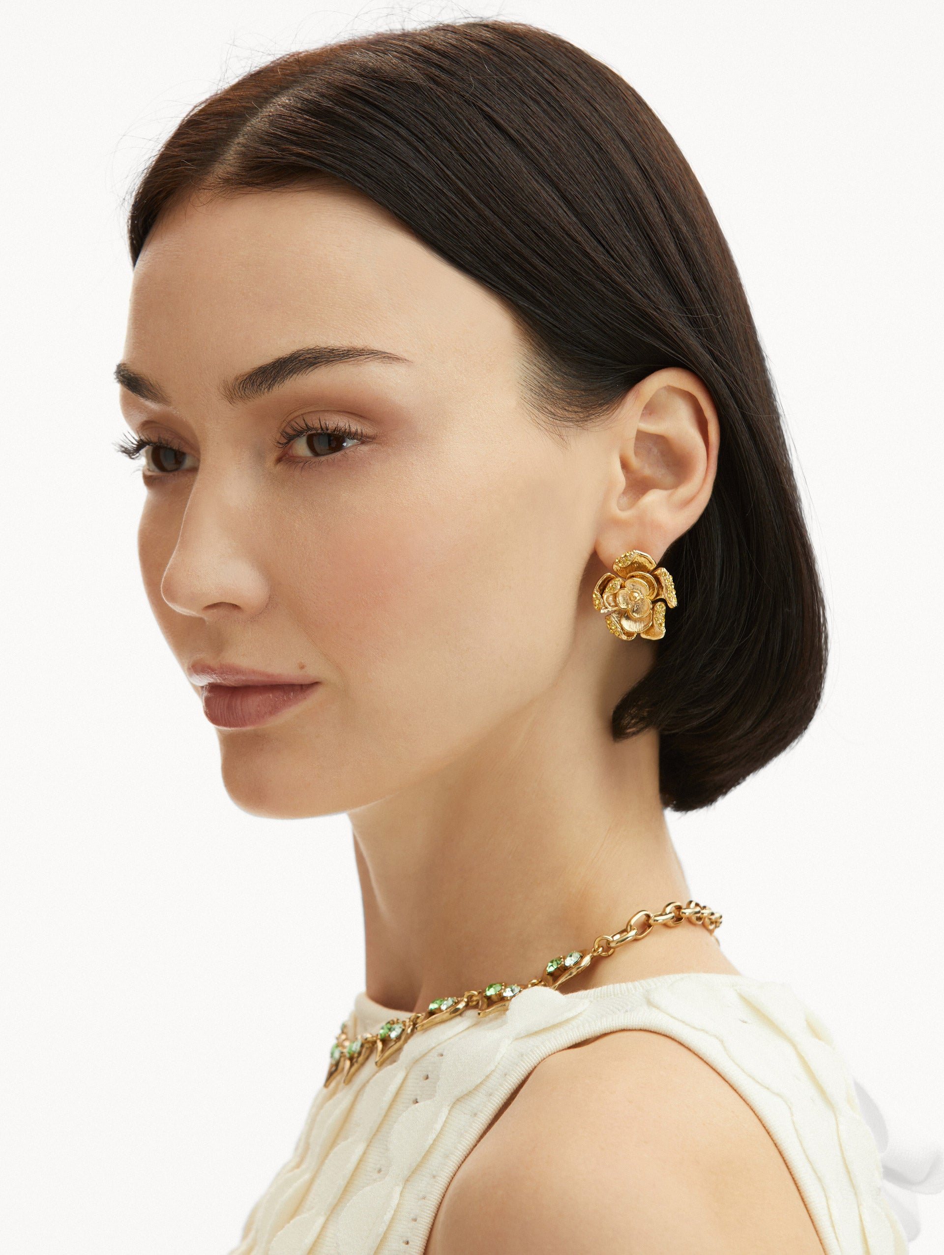 Small Pavé Rose Stud Earrings - 14K Gold Plated Floral Jewelry for Women - Perfect for Weddings, Date Nights & Gifts