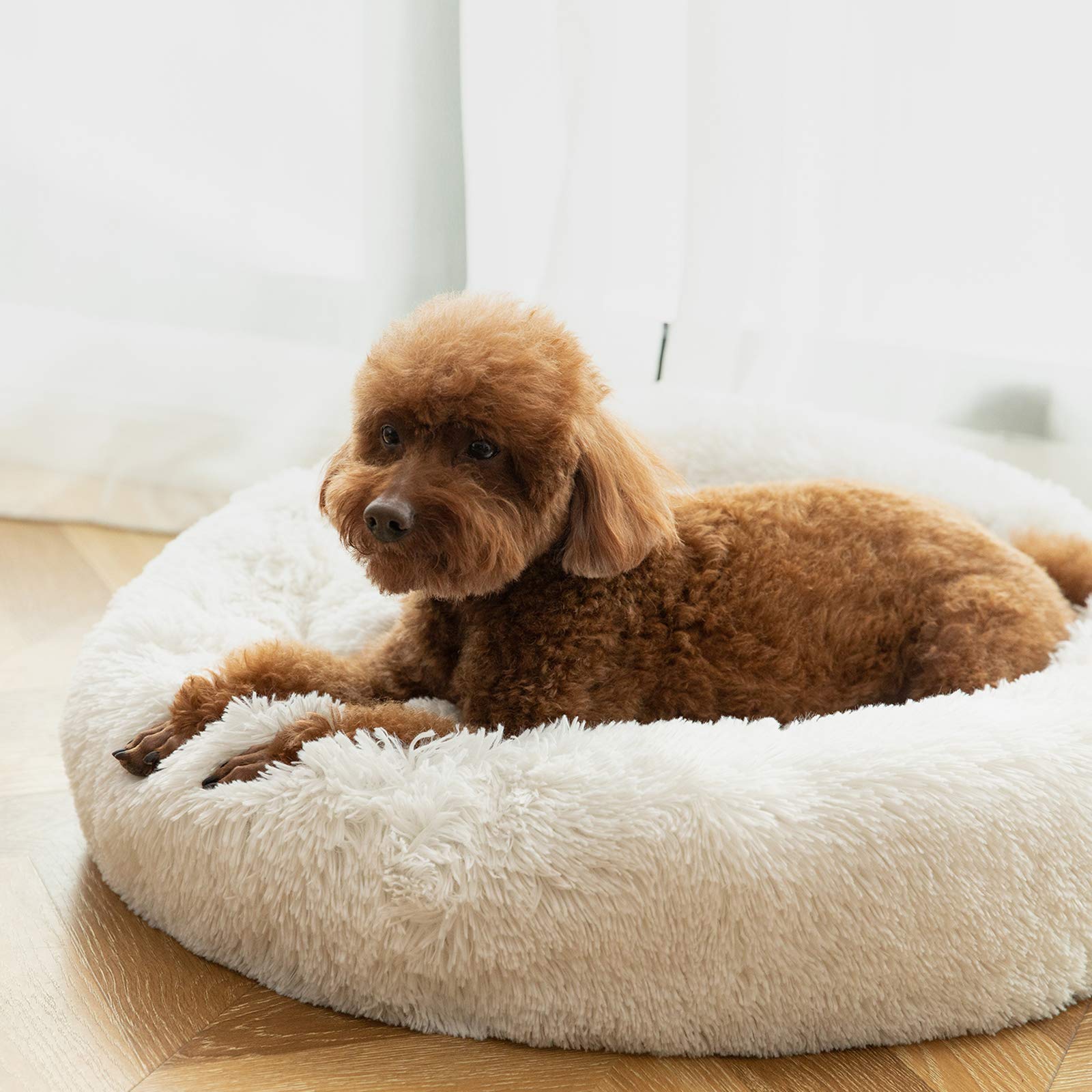 Washable Round Donut Dog Bed for Large Dogs - Ultra Soft Calming Cuddler Pet Bed for Anxiety Relief - Perfect for Crates, Living Rooms & Bedrooms