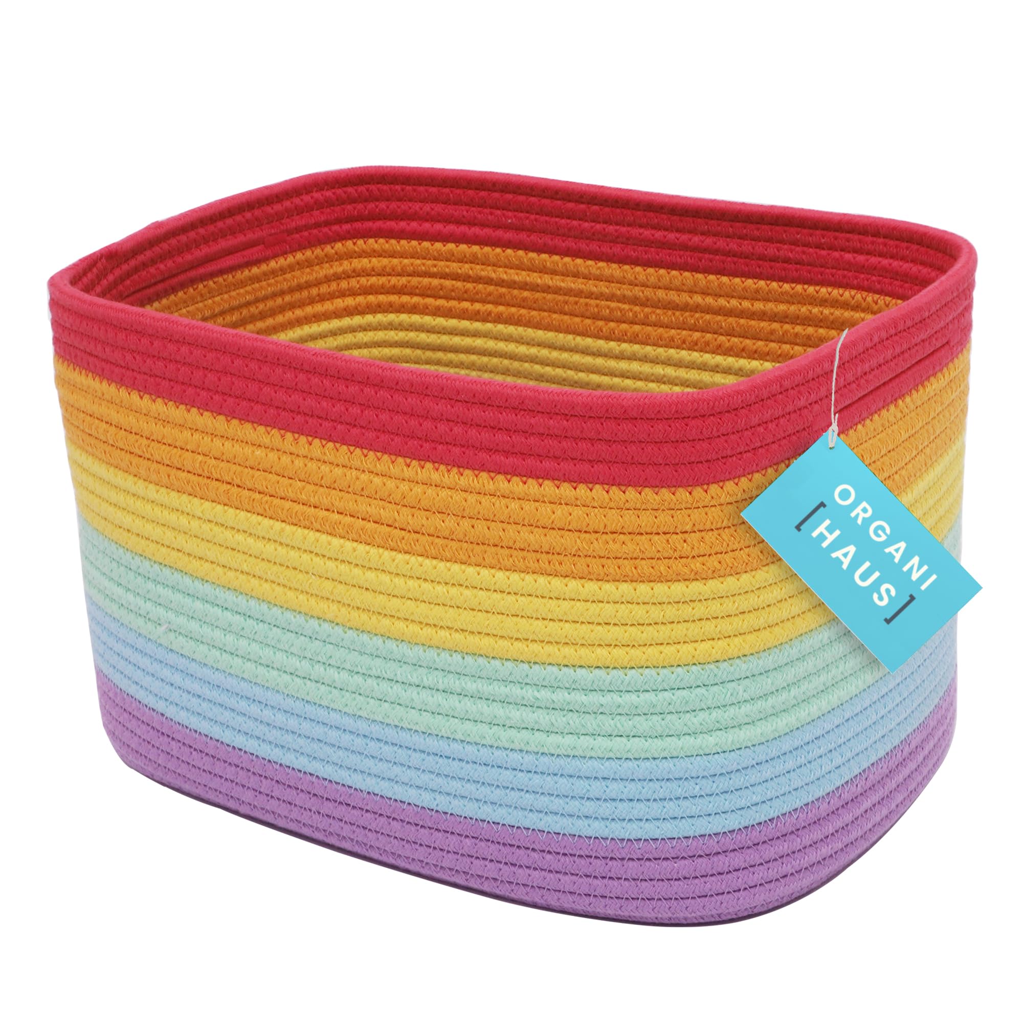 OrganiHaus Rainbow Rope Storage Baskets - Colorful Shelving Bins for Classroom, Nursery & Baby Room - Toy Organizer & Decorative Basket for Home, Office & Kids Playroom - Perfect for Organizing Toys, Books & Baby Essentials