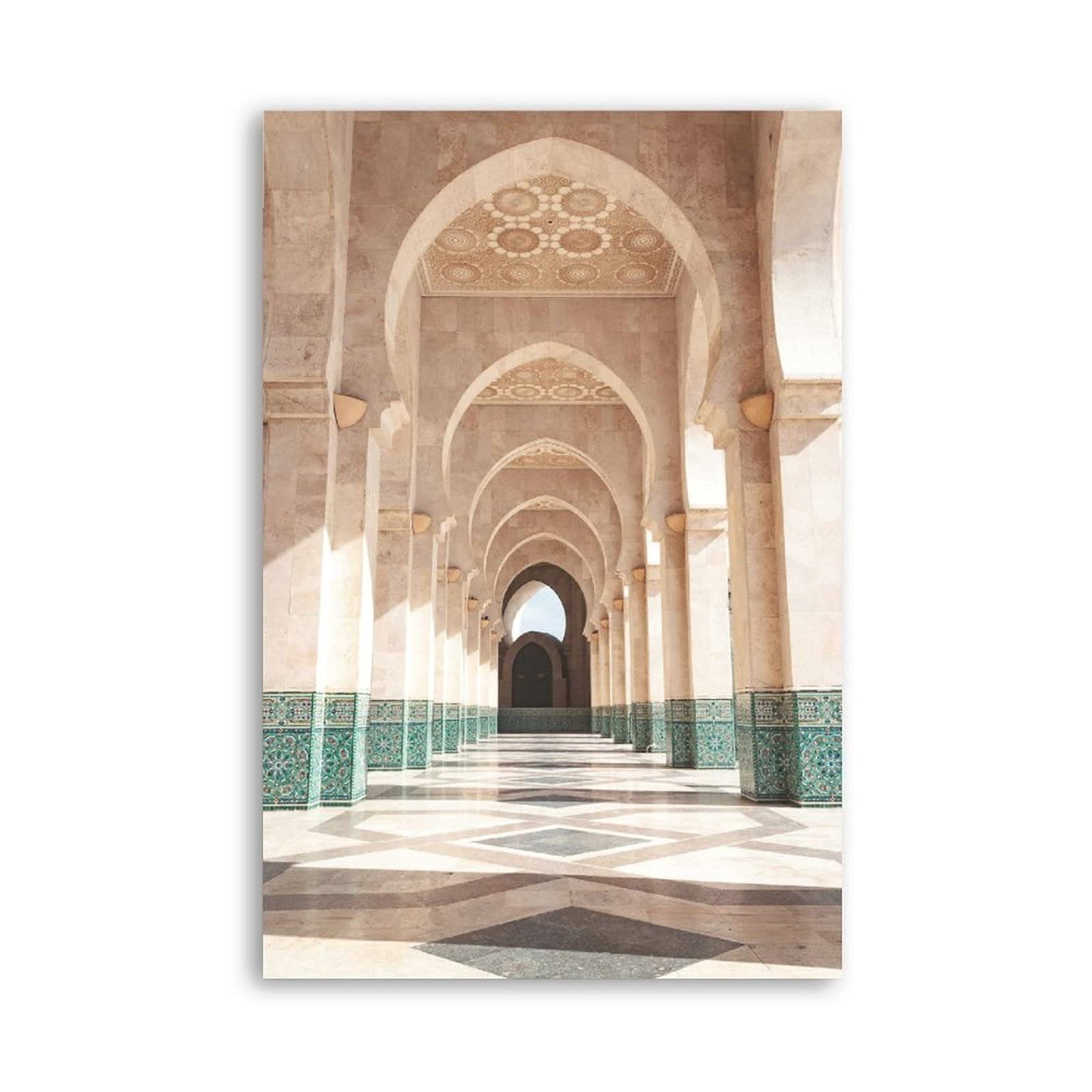 Islamic Hassan II Mosque Canvas Wall Art Print - 24x36 Inch (60x90cm) Unframed Landscape Poster for Living Room, Bedroom & Office Decor | Mosque Painting for Muslim Home & Prayer Space