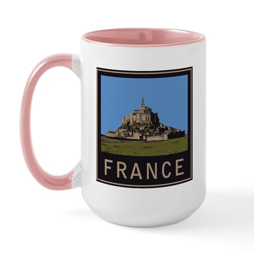 White/Pink Inside - France Mont St. Michel Large Mug