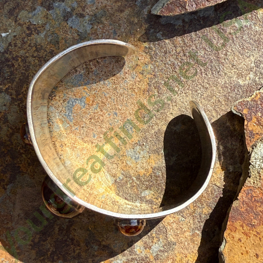 Vintage Sterling Silver & Amber Wide Cuff Bracelet for Women - Handmade Boho Jewelry - Perfect for Parties, Weddings & Special Occasions