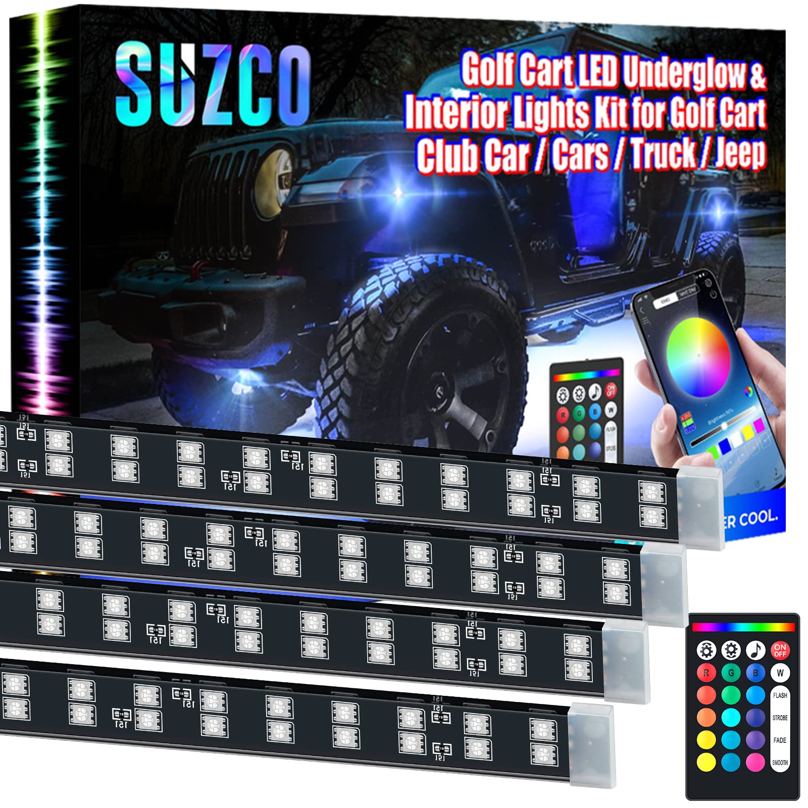 4PCS Double Row RGB Underglow Car Lights with Music Sync & Dream Color - Exterior Neon Accent Light Strip Kit for Cars, Trucks, ATV, UTV, Boats - Perfect for Night Driving & Car Shows