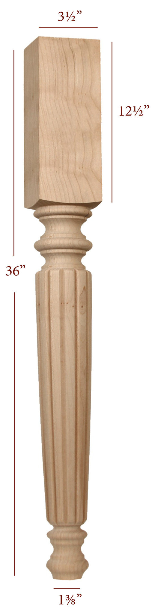 Reeded Hamilton Island Leg - High-Quality Decorative Furniture Leg for Home & Office - Perfect for Tables, Chairs, and Cabinets