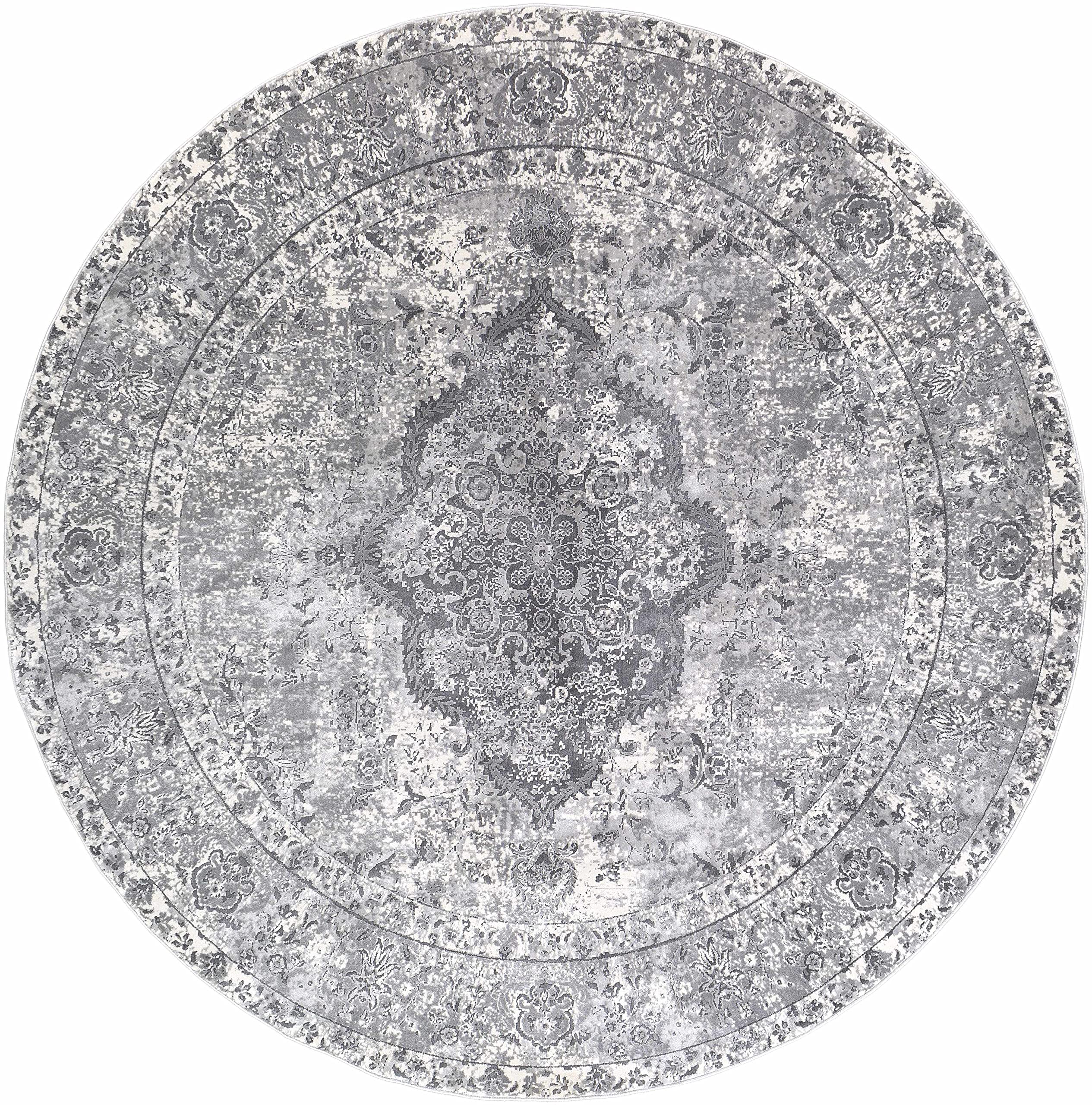 Hauteloom Bursledon Traditional Round Area Rug - Gray, Charcoal, Off White - 7'10
