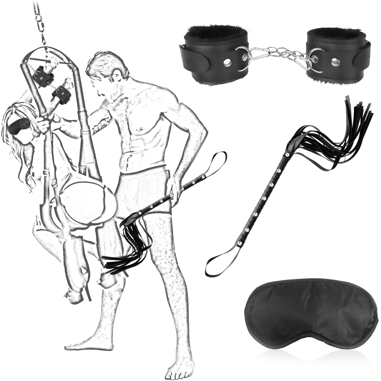 Premium Ceiling-Mounted Sex Swing for Couples - Extra Wide Padded BDSM Swing Set with 5 Accessories (Handcuffs, Whip, Blindfold) - Heavy Duty Sex Furniture Supports Up to 150kg - Perfect for Spicing Up Your Bedroom & BDSM Play