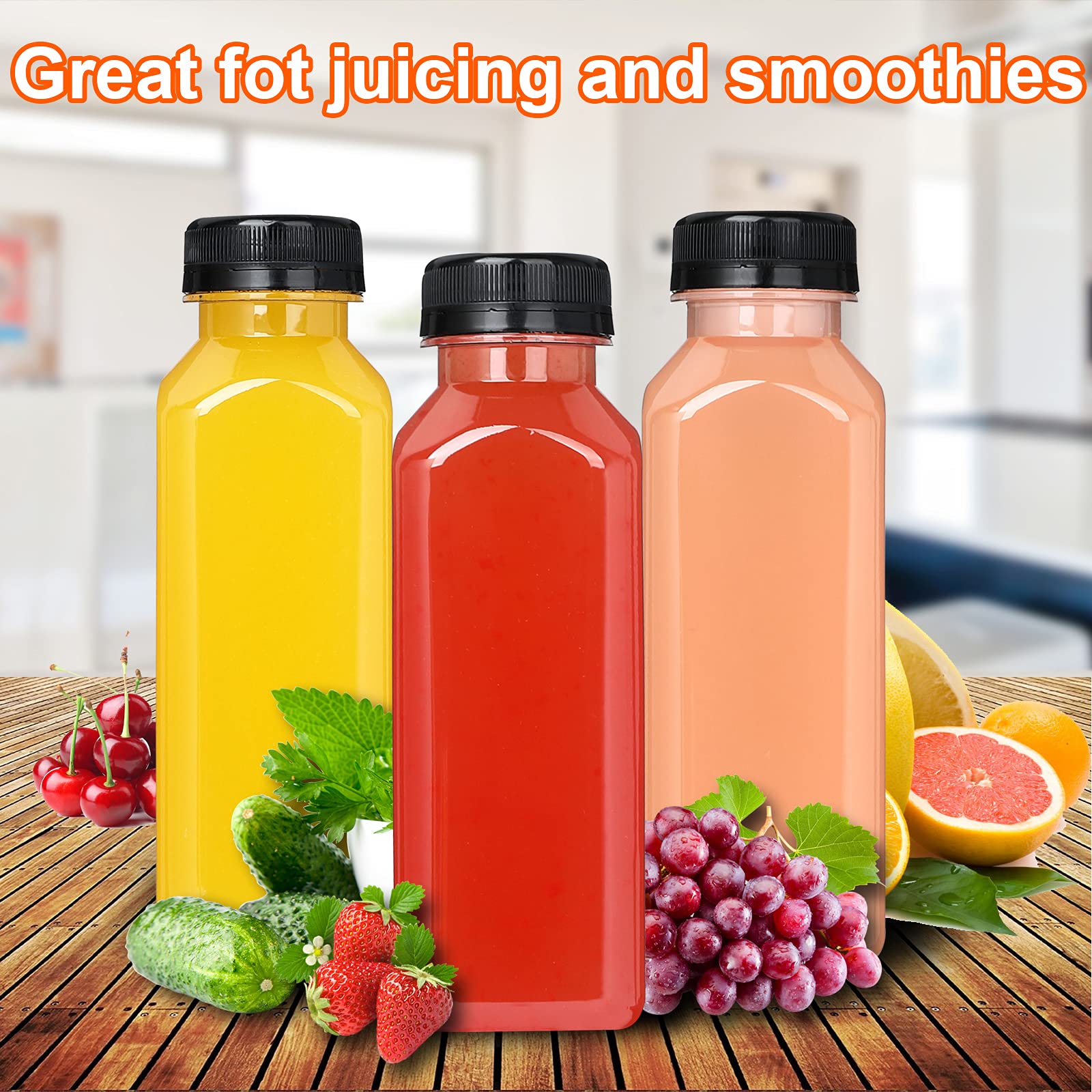 24 Pack 10oz Clear PET Plastic Juice Bottles with Leak-Proof Caps - Reusable, Recyclable Drink Containers for Water, Milk, Beverages - Perfect for Home, Office, Parties & DIY Projects