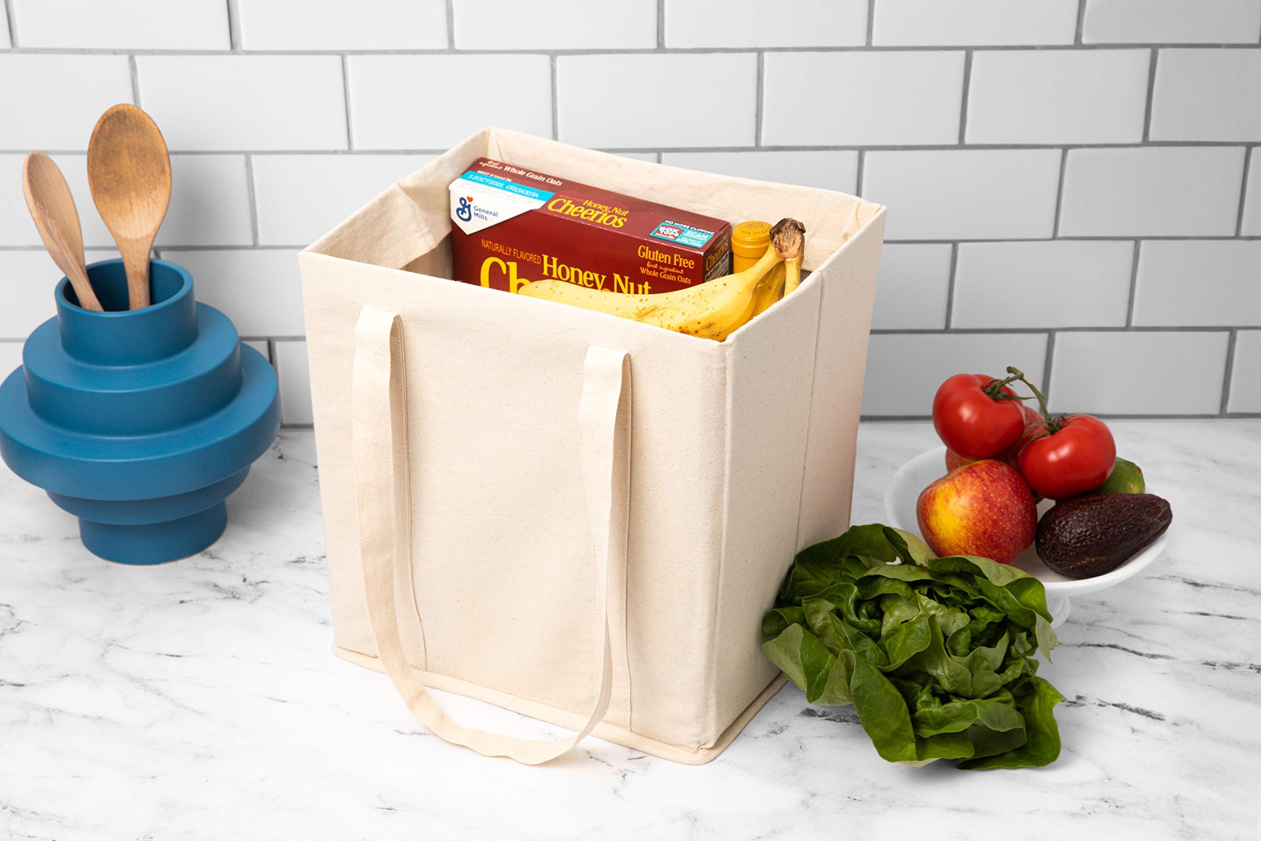 Eco-Friendly Reusable Grocery Bags - Foldable & Collapsible Heavy Duty Organic Cotton Canvas Tote for Shopping, Grocery Hauling & Storage (2-Pack) | Perfect for Farmers Market, Supermarket Trips & Eco-Conscious Living