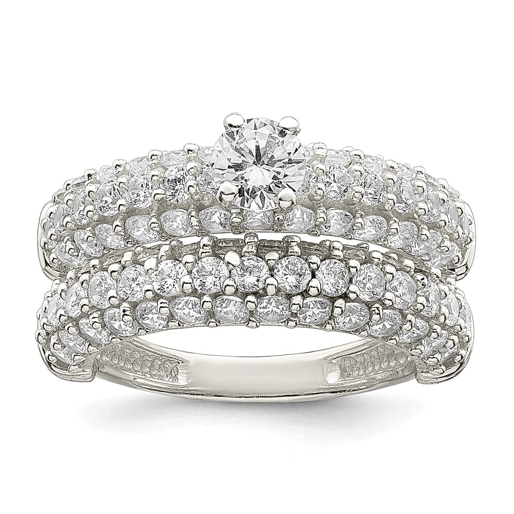 925 Sterling Silver Pave Cubic Zirconia Wedding Band Ring Set - Elegant CZ Stone Engagement Jewelry for Women, Perfect Gift for Her - Ideal for Anniversaries, Proposals & Special Occasions