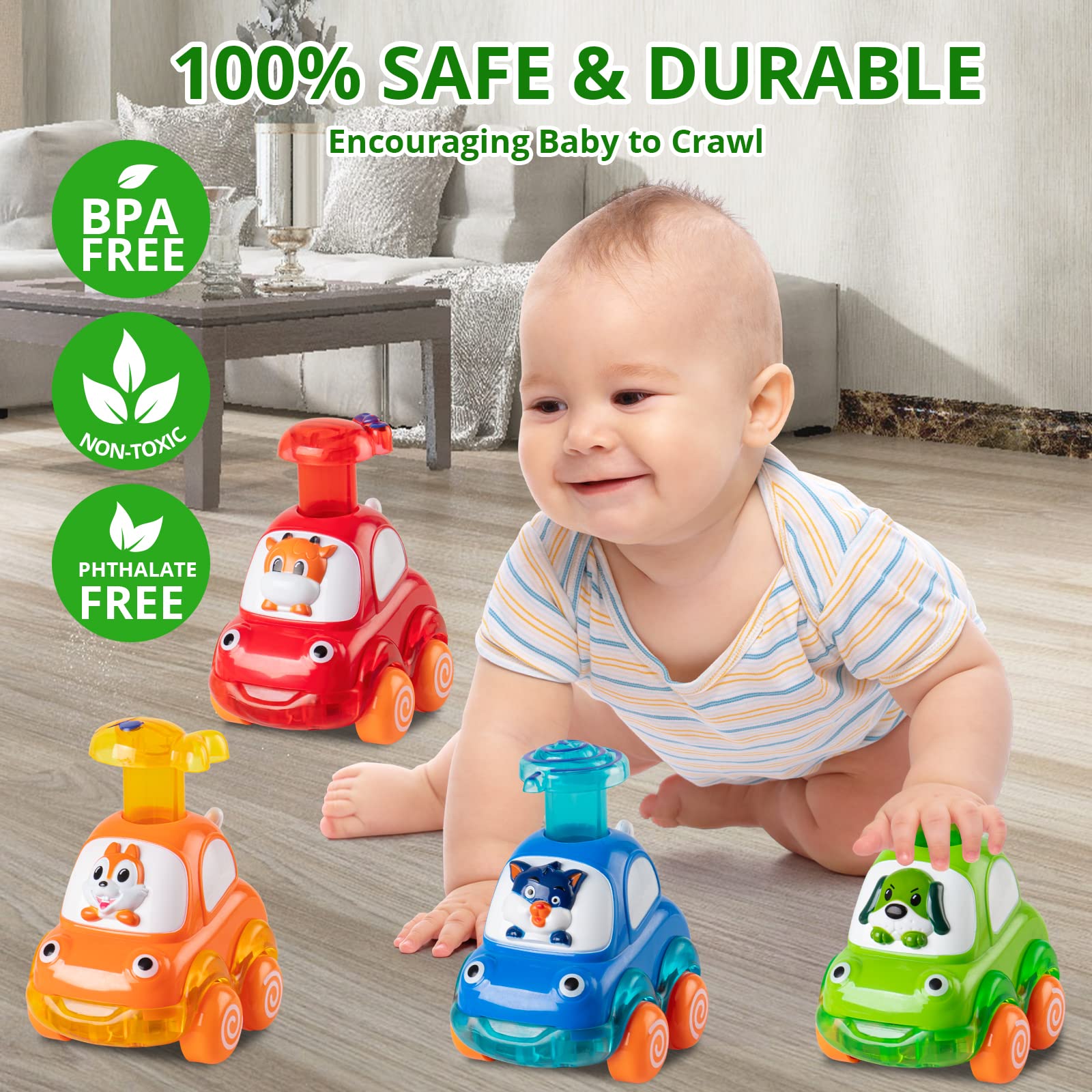 4 PCS Inertia Animal Car Toys for Toddlers 1-2 Years Old | Best 1st Birthday Gifts for Boys & Girls | Safe & Durable Baby Toys 12-18 Months | Perfect for Playtime, Learning & Early Childhood Development