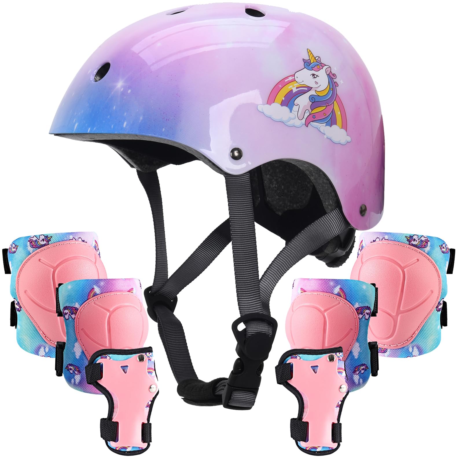 **Kids Safety Helmet with Knee Pads, Elbow Pads & Wrist Guards - Protective Gear Set for Boys & Girls Ages 3-8 - Perfect for Roller Skating, Skateboarding, Scooter & Bicycle Riding - Ideal for Outdoor Play & Sports Safety**