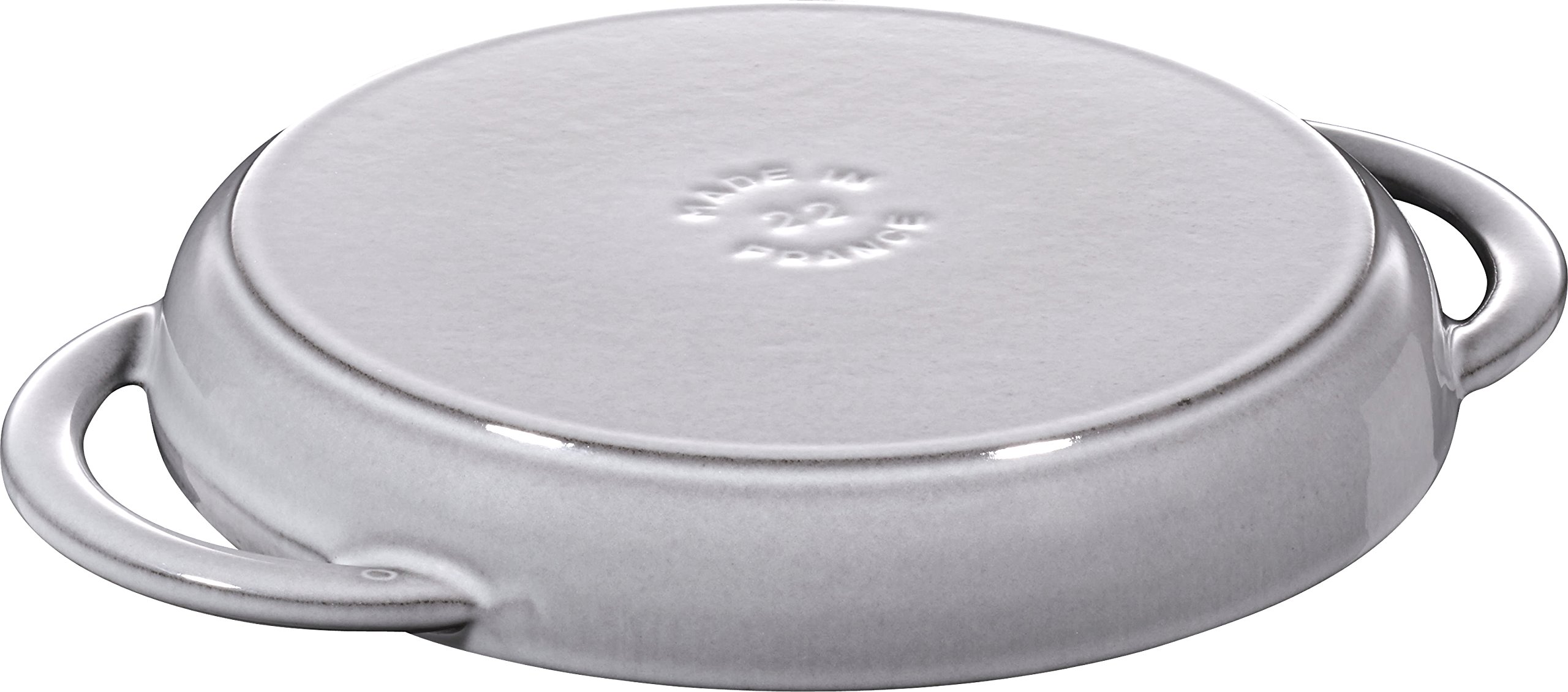 Staub 40511-781 Pure Cast Iron Grill & Frying Pan - 8.7 Inch (22 cm) Round Gray Enameled Double Handled Skillet - Induction Compatible - Perfect for Grilling Steaks, Burgers & Vegetables Indoor/Outdoor Cooking