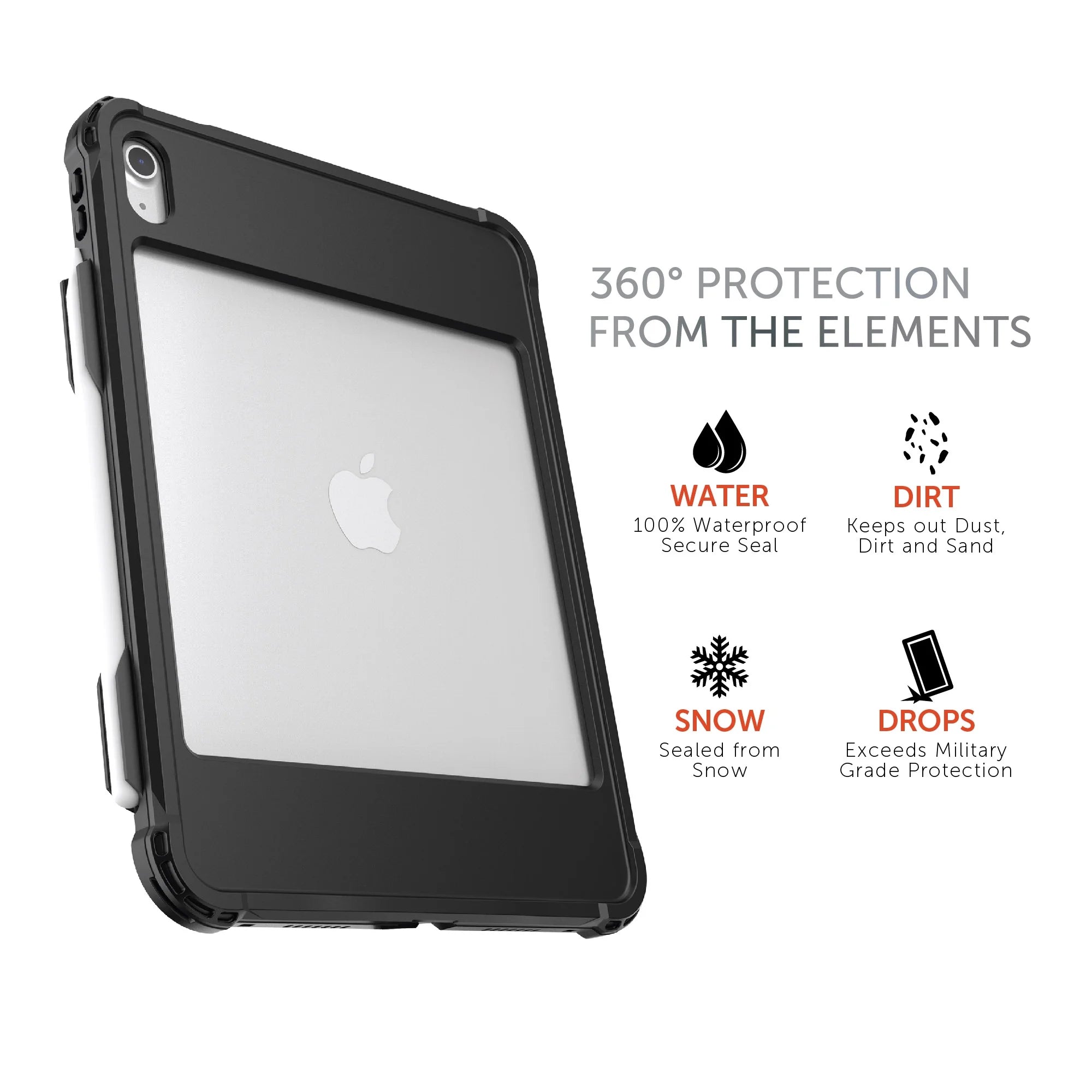 Body Glove 100134590 Waterproof Tablet Case for iPad 10th Gen (2022) - Black/Clear - IP68 Certified Protection for Swimming, Boating & Beach Use