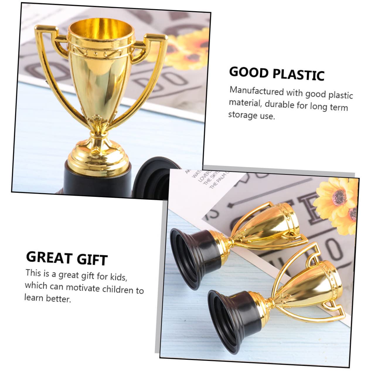 NULYLU 16pcs Small Plastic Trophies for Kids - Soccer & Piston Cup Reward Toys - Perfect for Birthday Parties, Classroom Prizes & Sports Awards