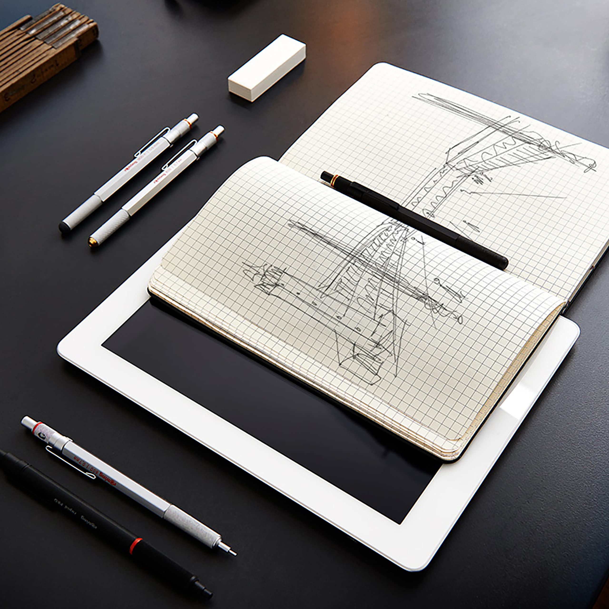 Rotring 800+ 0.5mm Mechanical Pencil with Touchscreen Stylus - Black Drafting Pencil for Engineers, Architects & Artists - Perfect for Sketching, Note-Taking & Digital Design