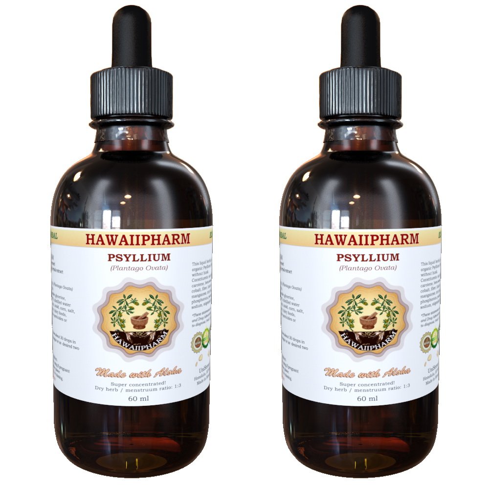 HawaiiPharm Psyllium Liquid Extract - Organic Psyllium Husk Tincture, Herbal Digestive Supplement, 100% Natural Made in USA, 2x32 fl.oz for Gut Health & Colon Cleansing