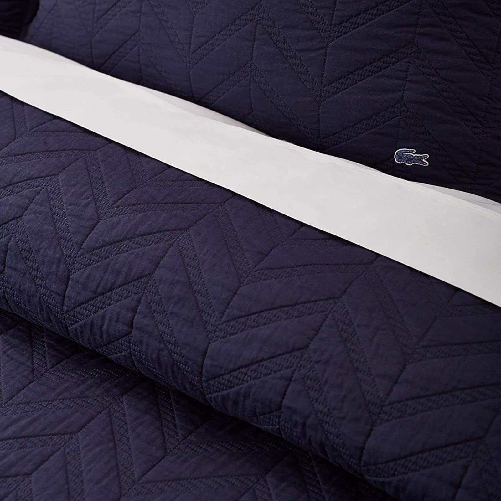 Lacoste Herringbone Stitch 3-Piece Quilt Set - Full/Queen Size, Indigo Blue Cotton Bedding for Cozy Bedroom Decor | Perfect for Guest Rooms & Master Bedrooms