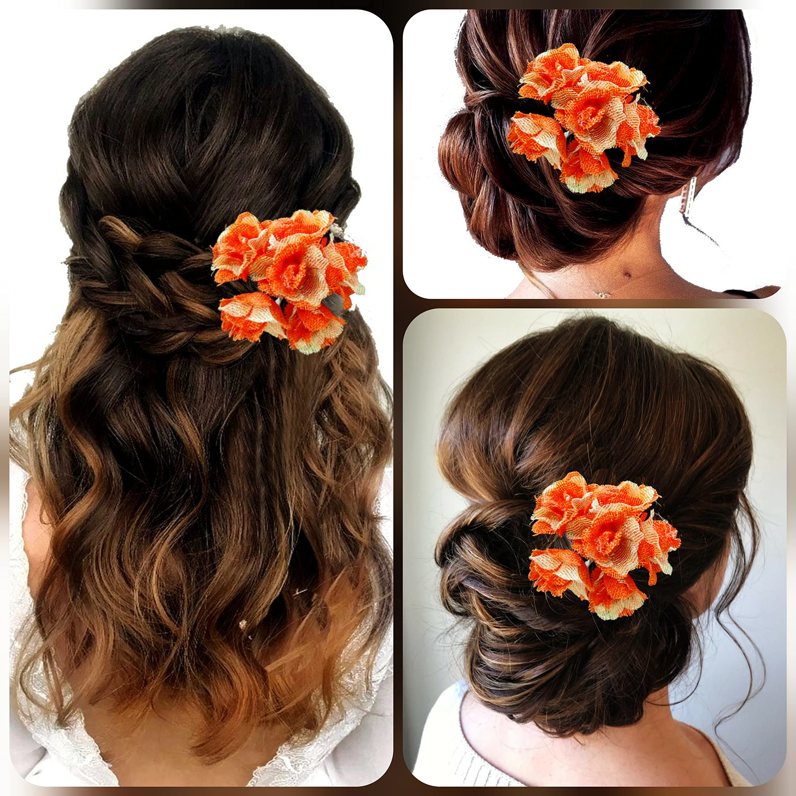 Elegant Orange Bridal Hair Pins for Women & Girls – Artificial Hair Accessories for Weddings, Prom & Special Events – Pack of 1
