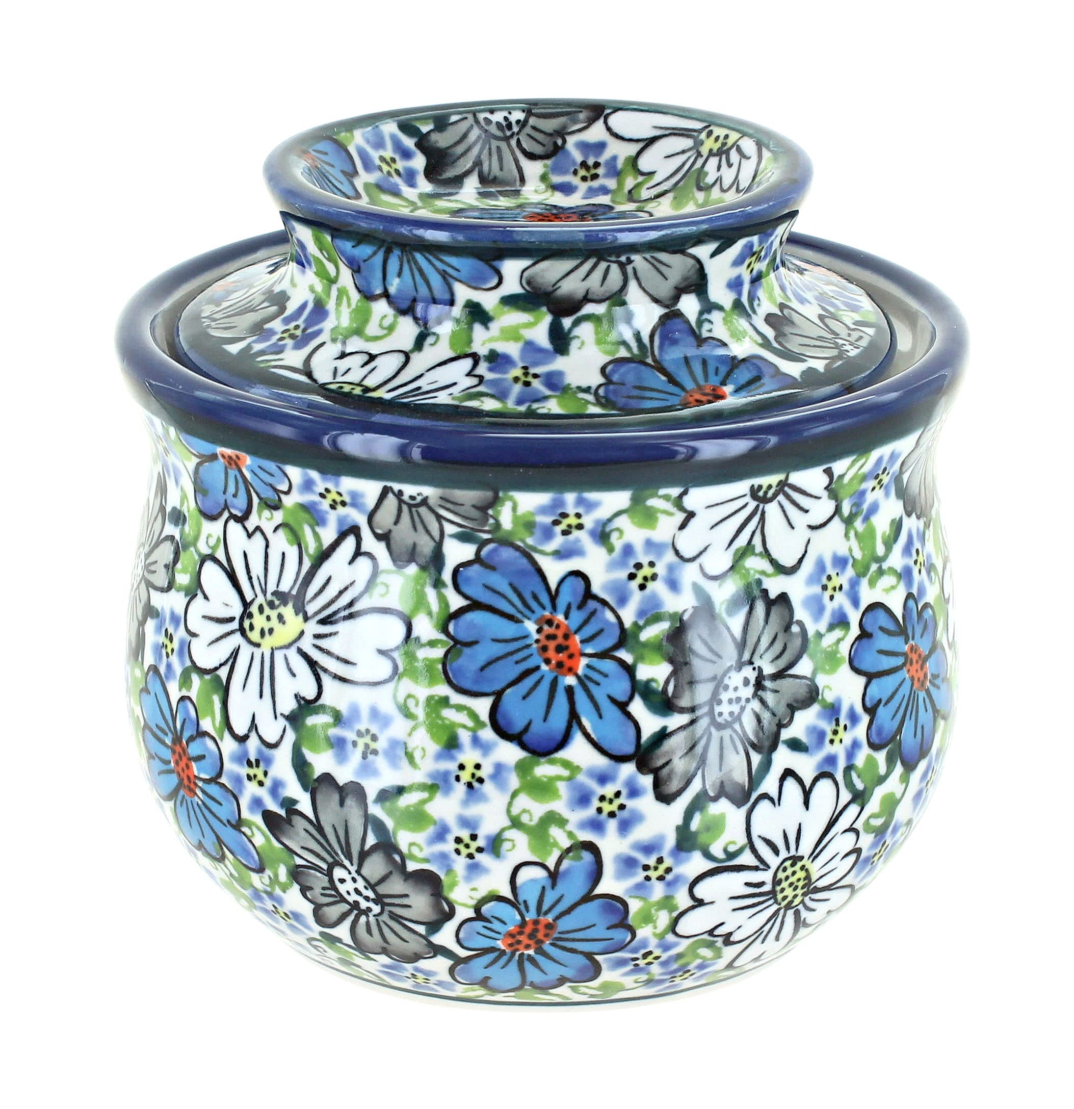 Blue Rose Polish Pottery Butter Dish with Lid - Hand-Painted Floral Design for French Butter Storage - Perfect for Breakfast Tables, Tea Parties, and Kitchen Decor