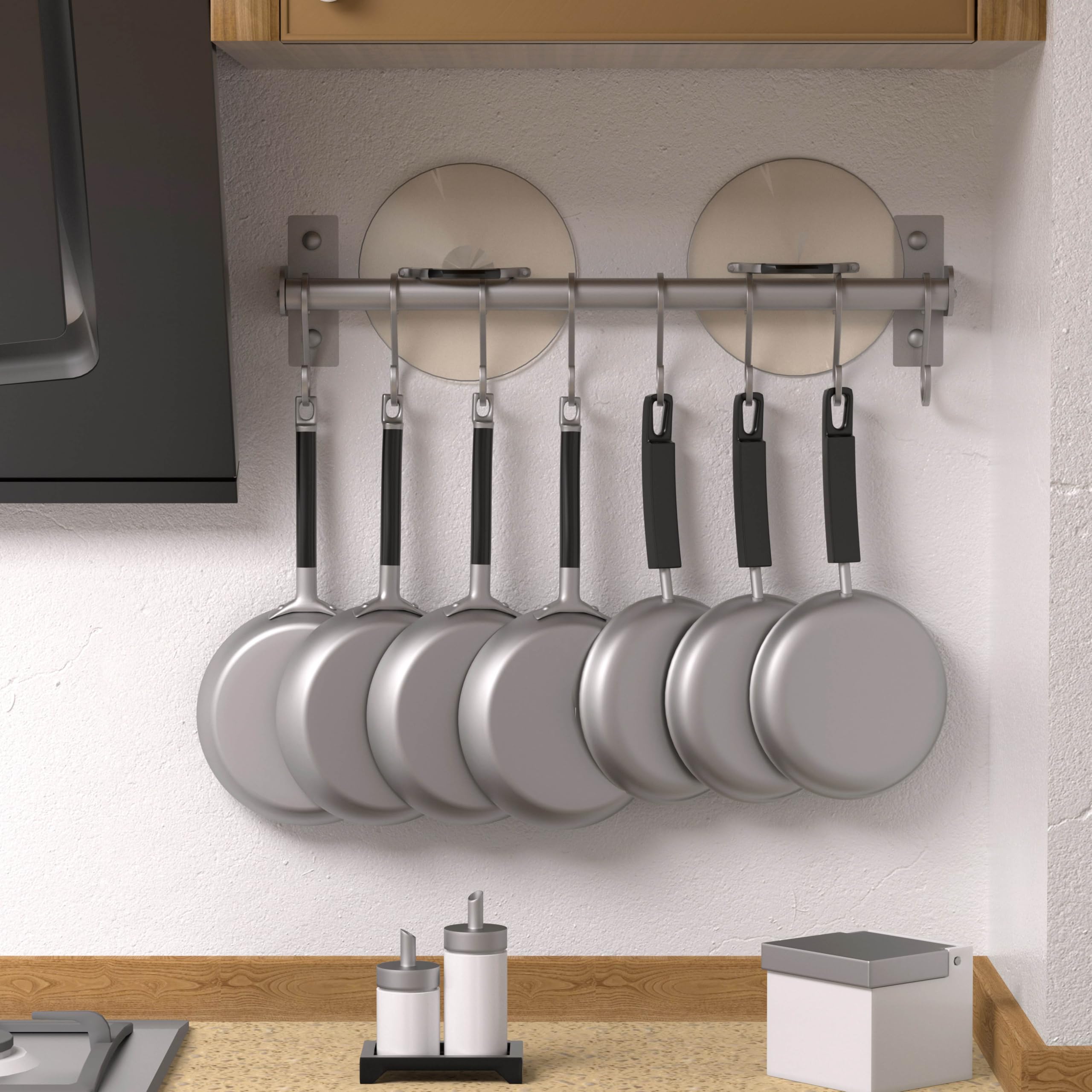 Stainless Steel Wall Mounted Kitchen Utensil Holder with 8 Hooks - Pot & Pan Rack Organizer for Spoons, Mugs & Cooking Tools | Space-Saving Storage for Small Kitchens & RV Camping