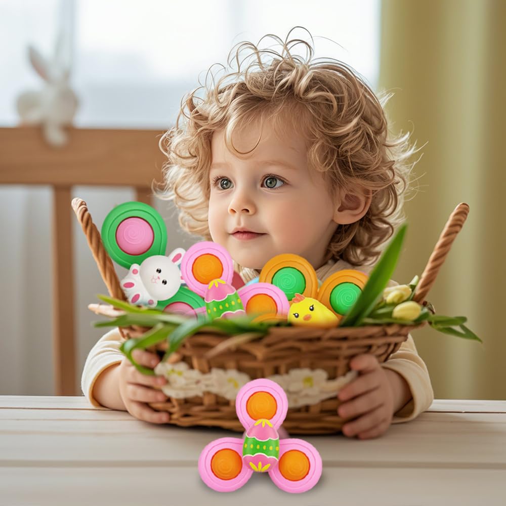 Anditoy 3 Pack Easter Bunny Suction Cup Spinner Toys - Sensory Bath Toys for Toddlers & Kids, Easter Basket Stuffers, Party Favors, Gifts (Bath Time, Sensory Play, Easter Egg Hunt Prizes)