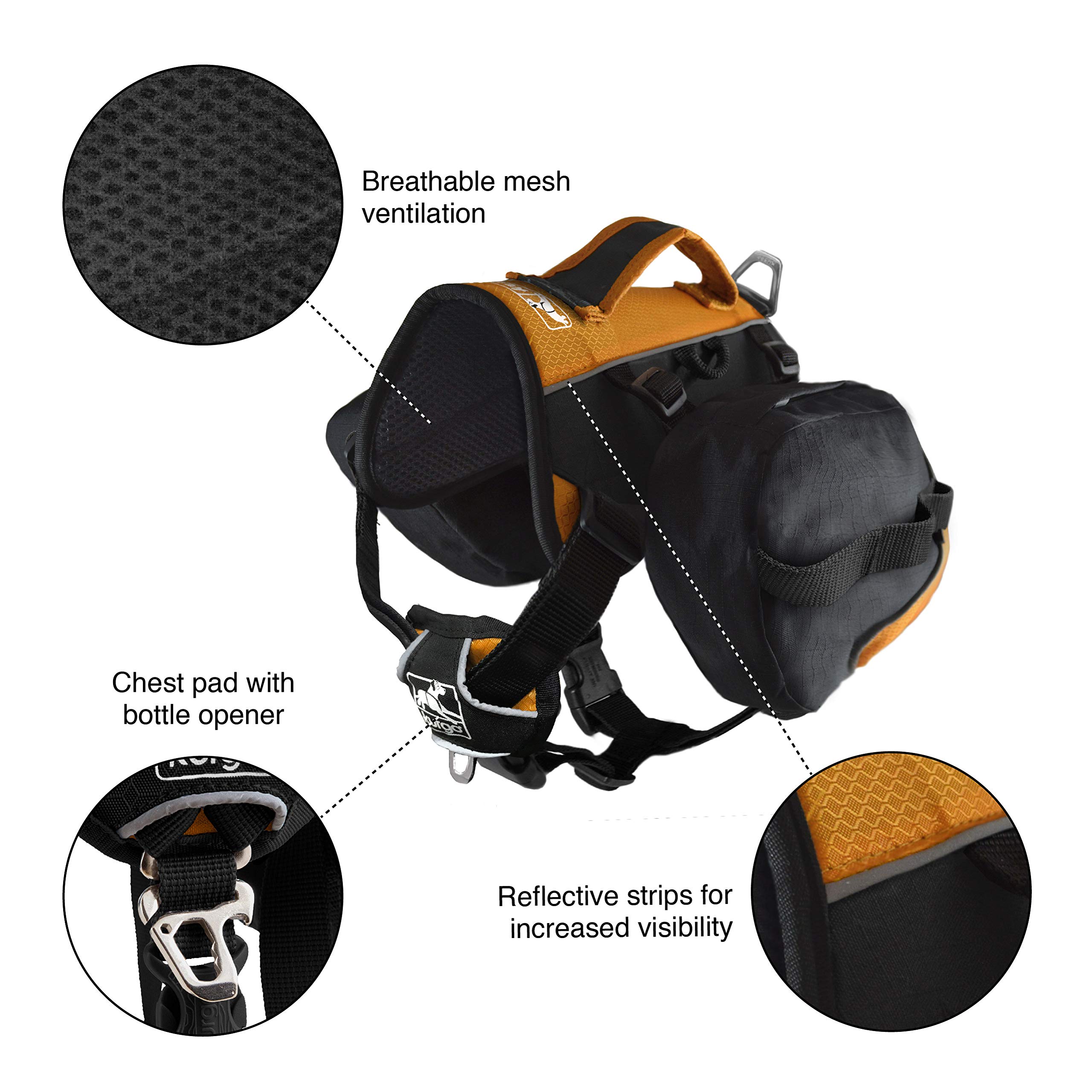 Kurgo Dog Saddlebag Backpack - Lightweight Reflective Hiking Pack for Medium & Large Dogs | Adjustable Travel Vest Harness for Camping, Walking & Outdoor Adventures | Durable Pet Carrier with Storage Pockets