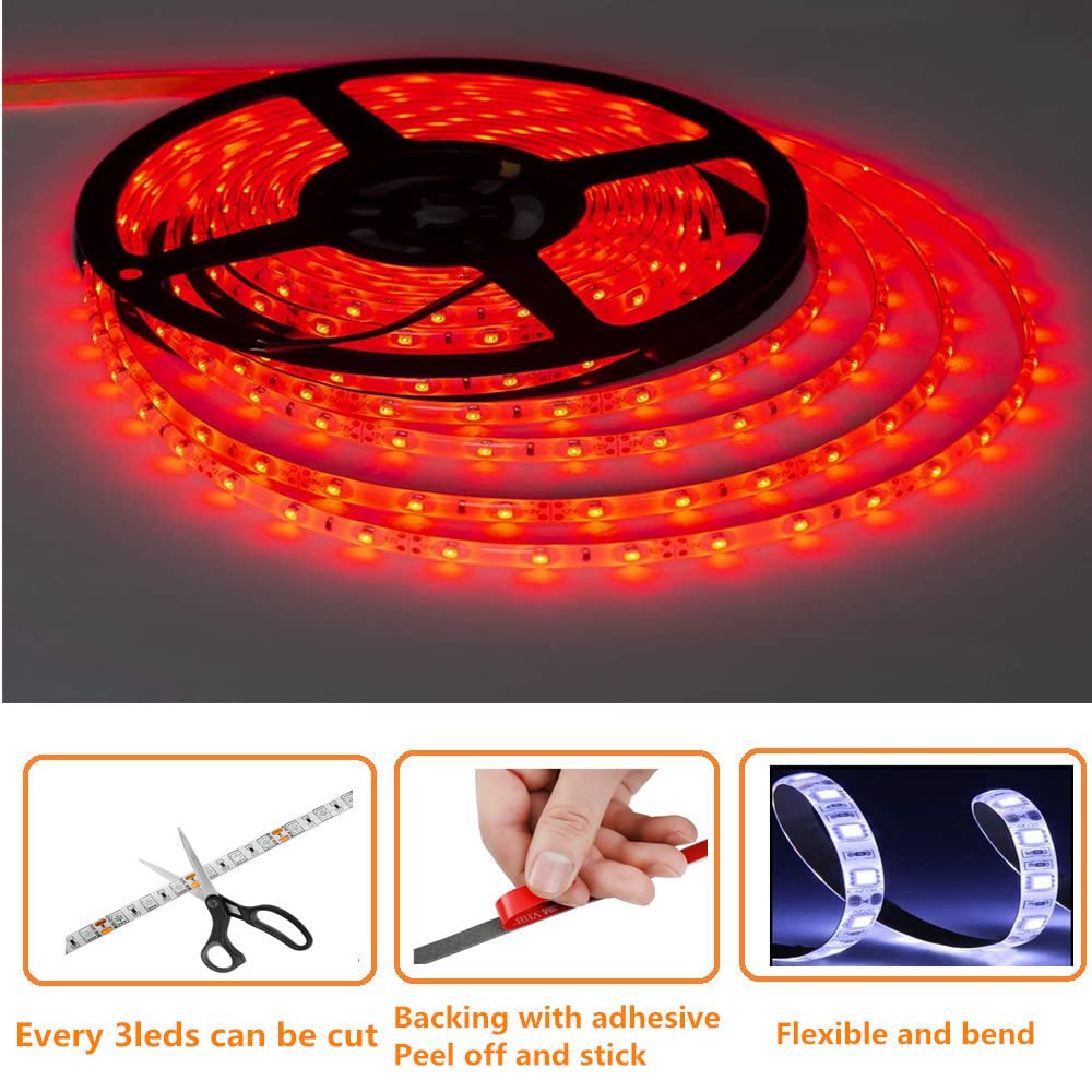 20FT Waterproof Marine LED Strip Lights for Boats - Pontoon, Under Gunnel & Deck Lighting with Mounting Clips & Extension Cable - Red Boat Interior Lights for Night Fishing & Party Cruising