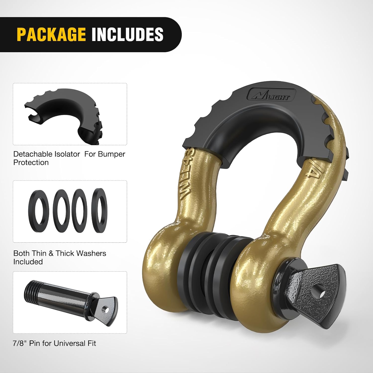 3/4 Inch D Ring Shackle Gold (Pair) - Heavy Duty Lifting & Towing Hardware for Trailers, Boats, Trucks & Off-Road Vehicles