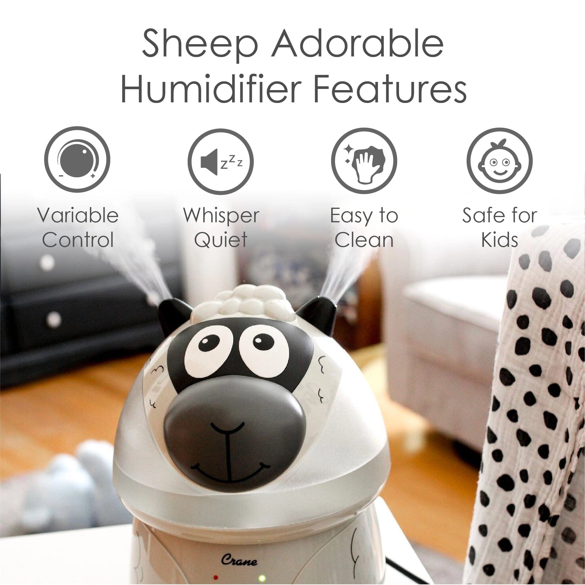 Adorable Cool Mist Humidifier for Baby Nursery & Bedroom - Quiet Ultrasonic Humidifier with Night Light, Perfect for Dry Air Relief, Allergies & Better Sleep