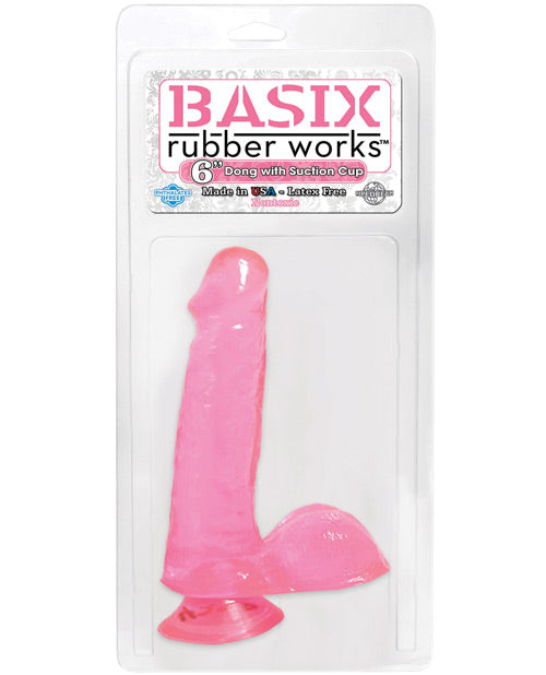 6 Inch Pink Basix Dong with Suction Cup - Realistic Adult Toy for Solo Play & Couples Fun