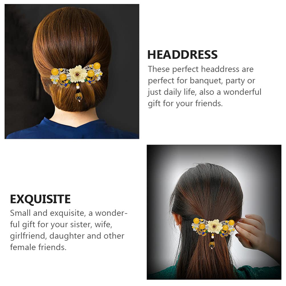 Beaupretty Vintage Chinese Style Hair Clip with Crystal Dangle Beads & Tassel Flower - Elegant Hanfu Cosplay Hair Accessories for Women, Bridal, Party & Traditional Costume Outfits
