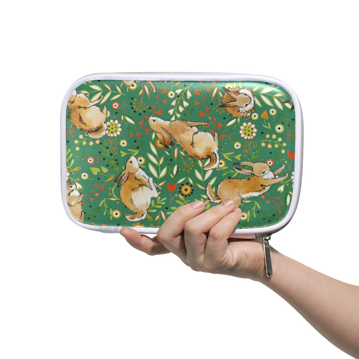 Cute Bunny Floral Pencil Case & Makeup Brush Bag - Travel Organizer Cosmetic Pouch & Passport Holder for Women & Men | School, Office, Travel Essentials