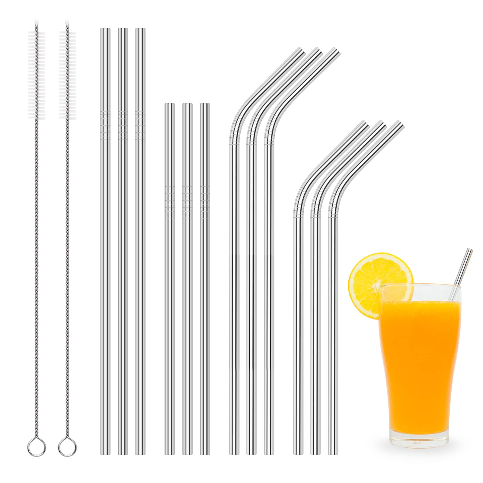 Eco-Friendly Stainless Steel Reusable Metal Straws - Dishwasher Safe for 20oz & 30oz Tumblers - Perfect for Smoothies, Iced Coffee & Travel Mugs