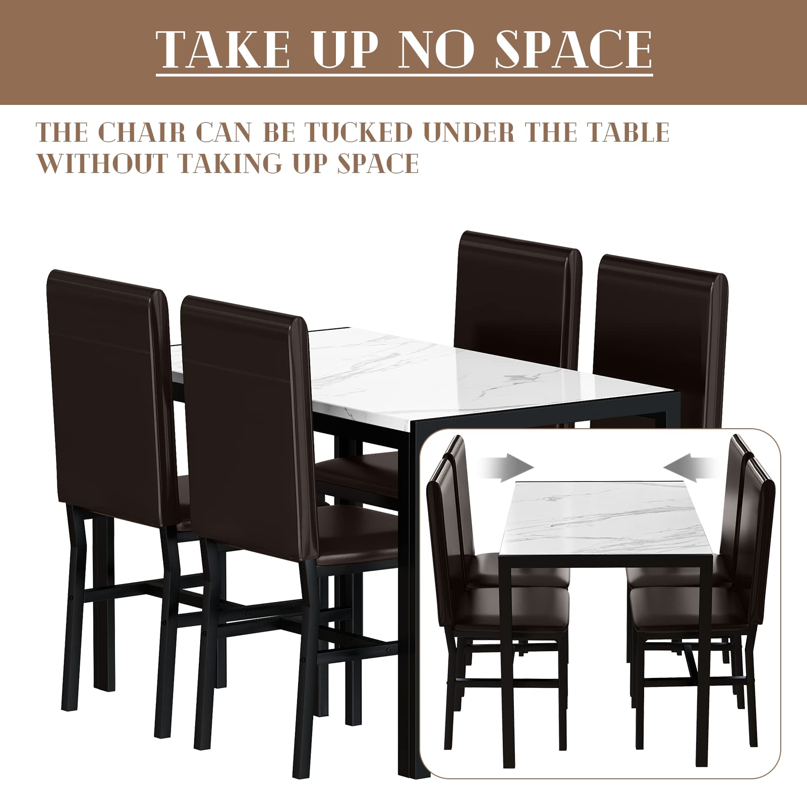5-Piece Dining Table Set for 4 with Faux Marble Top & 4 Upholstered PU Leather Chairs - Perfect for Small Kitchens, Breakfast Nooks, and Cozy Dining Rooms