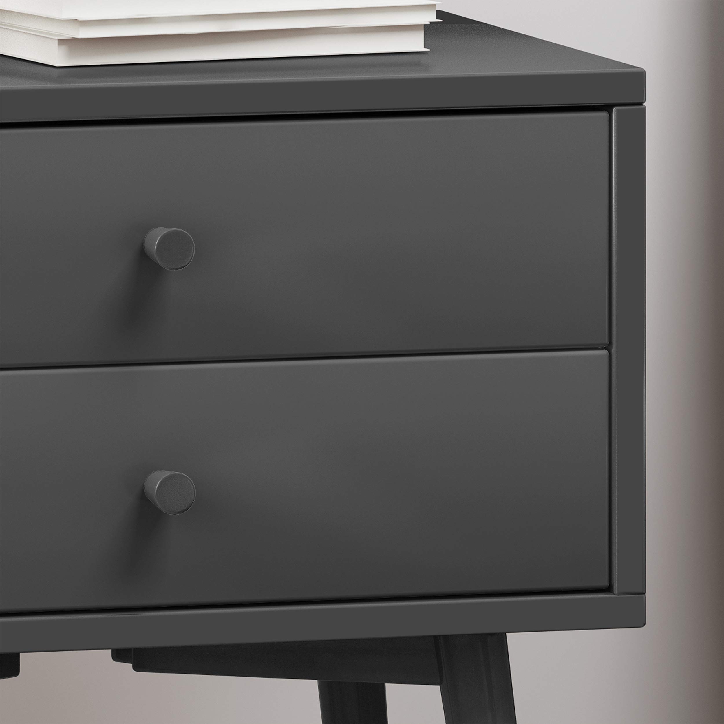 Verna Mid-Century Modern Side Table - Dark Gray Wood Nightstand for Living Room, Bedroom & Office | Compact End Table with Sturdy Metal Legs | Perfect for Small Spaces, Reading Nook & Coffee Table Companion