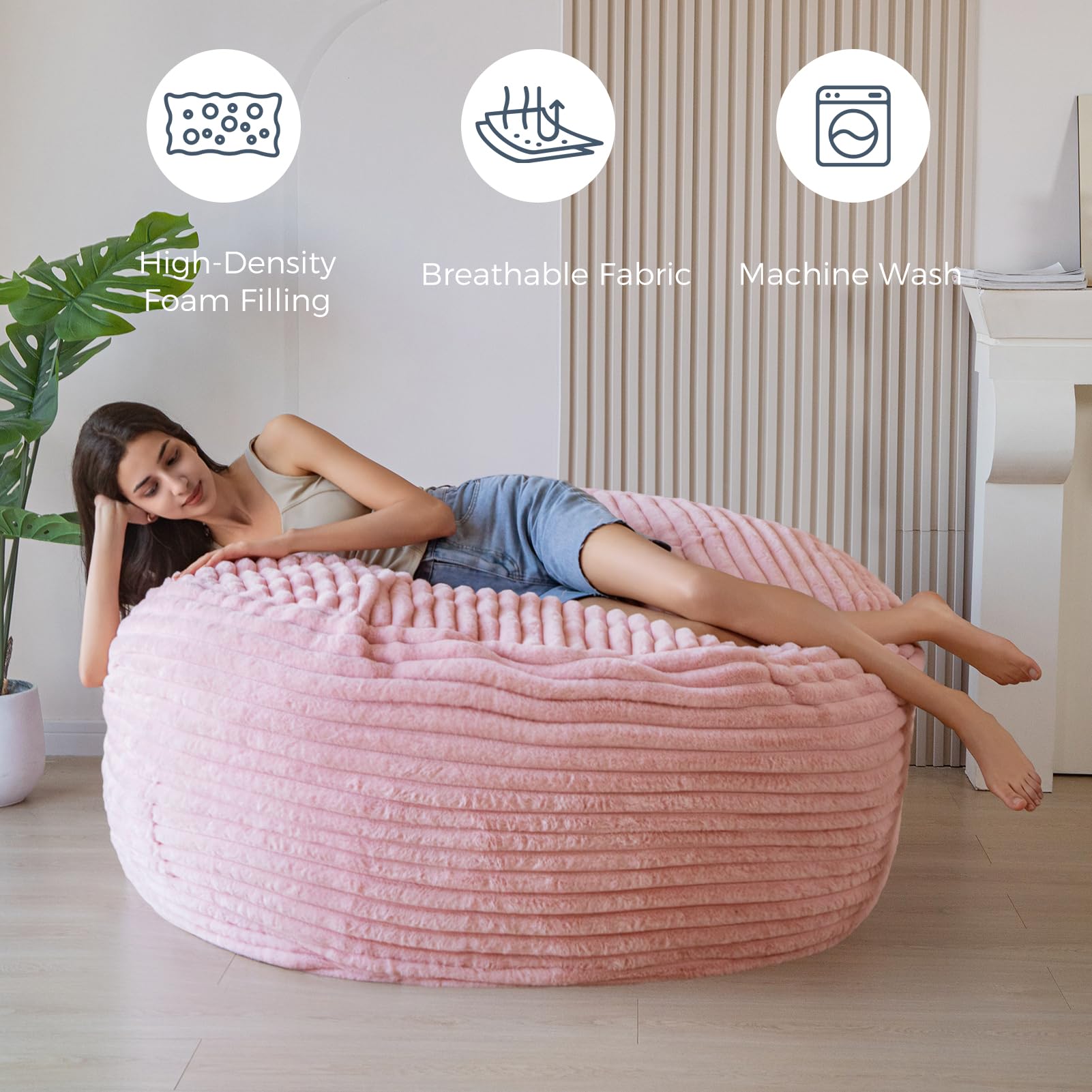 MAXYOYO Giant Bean Bag Chair Bed for Adults - Convertible Beanbag from Lazy Chair to Floor Mattress, Large Floor Sofa Couch with High-Density Foam Filling, Machine Washable Cover - Perfect for Living Room, Bedroom, Game Room & Dorm Relaxation