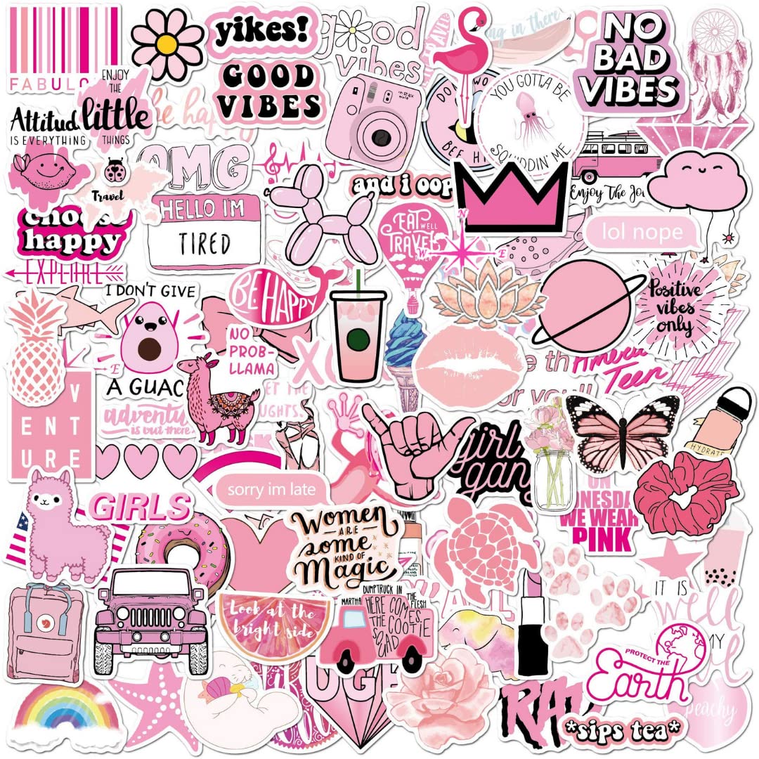 100 Pink Aesthetic Vinyl Stickers - Cute Waterproof Laptop & Water Bottle Decals - Perfect for Teens, Girls, DIY Crafts, Scrapbooking & Valentine's Day Gifts for Her