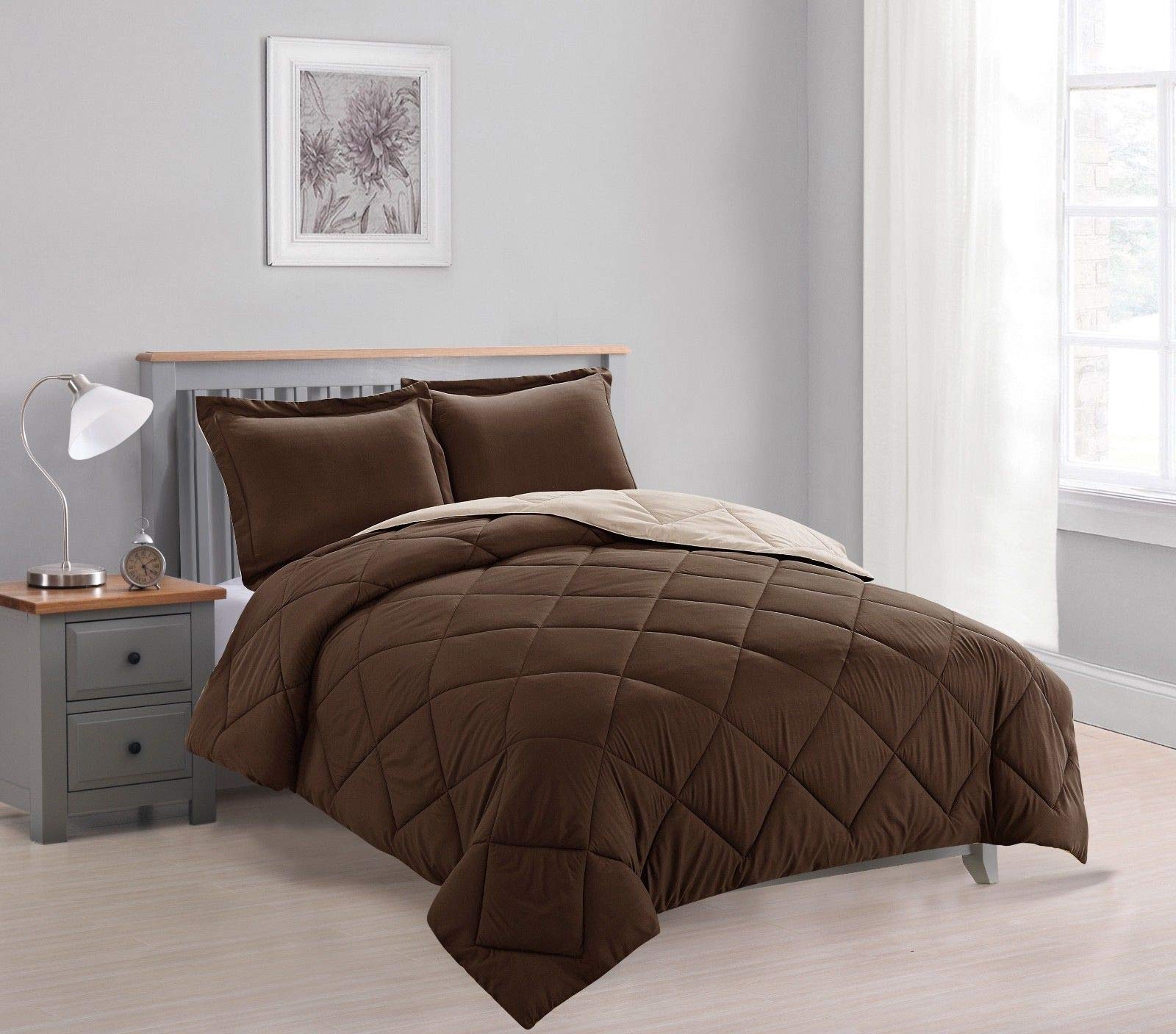 Empire Home Reversible Down Alternative All-Season Comforter Set with Sheet Set - King Size Bedding in Brown & Taupe | Soft & Breathable for Year-Round Comfort | Perfect for Master Bedroom, Guest Room & Dorm