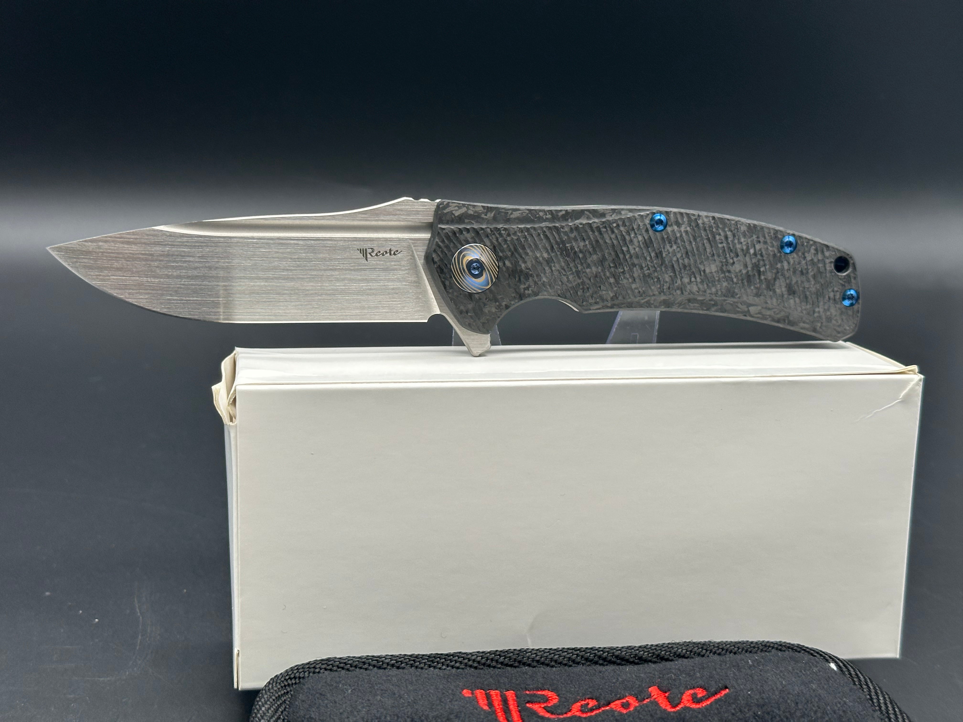 Reate Horizon D Titanium Folding Knife with Marble Carbon Fiber Scales & Real Timascus Clip - EDC, Outdoor, Camping, Survival Gear