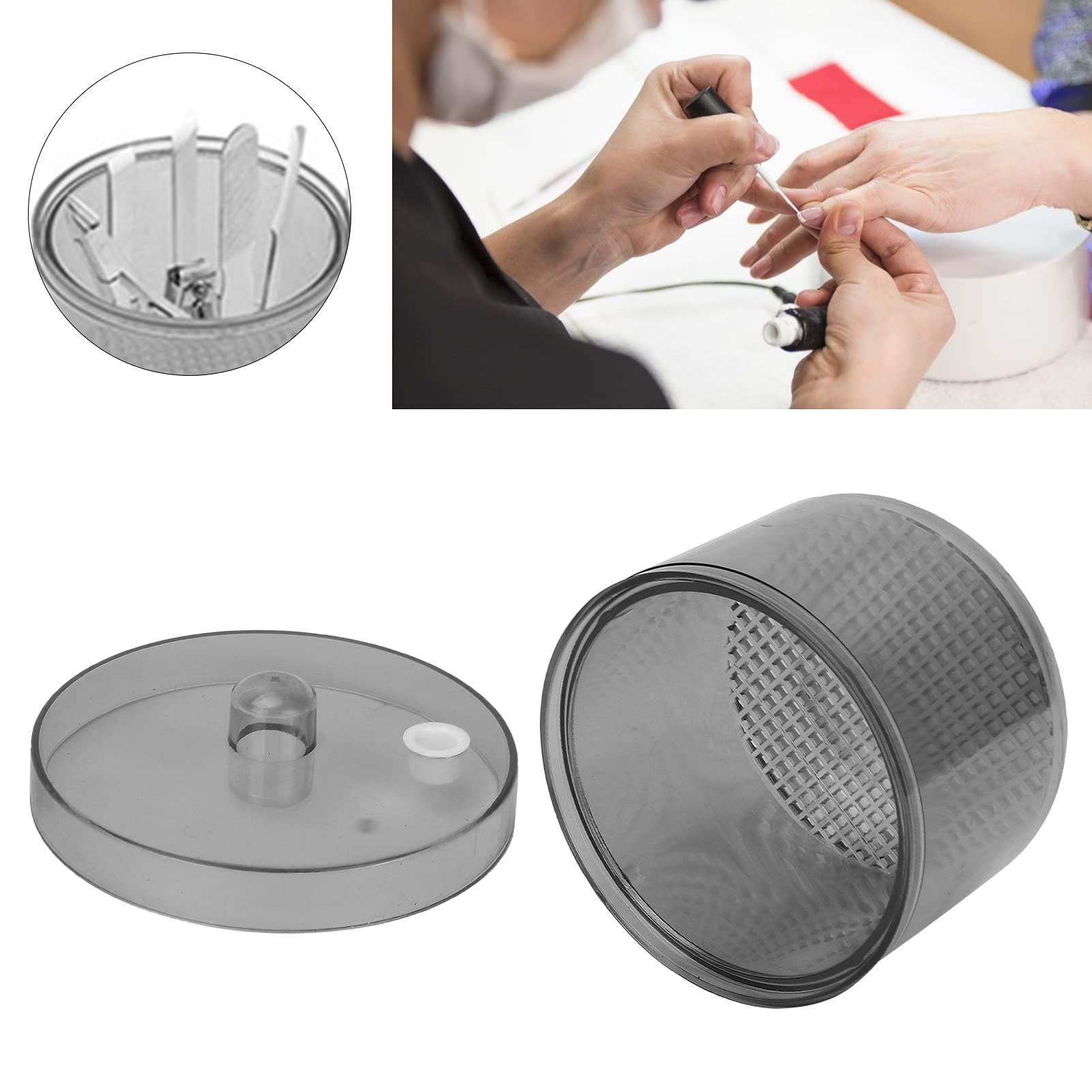 Portable Nail Art Dust Collector Box - Manicure Tools Cleaning Case with Sterilizer Function, Grey Nail Accessories Organizer for Salon & Home Nail Care