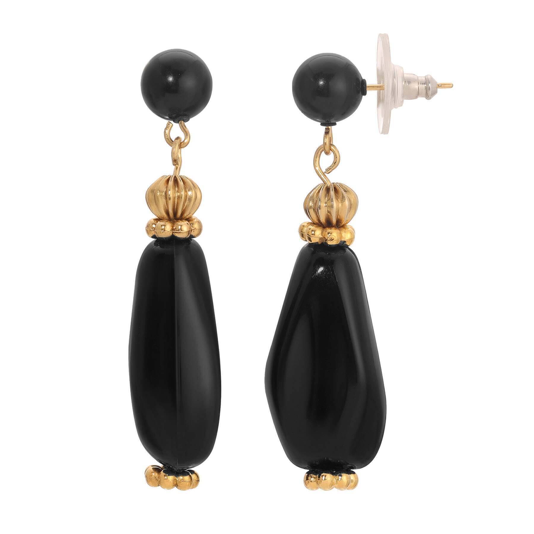 1928 Black Beaded Drop Earrings for Women - Round Irregular Post Dangle Earrings - Elegant Boho Jewelry for Party, Wedding & Everyday Wear