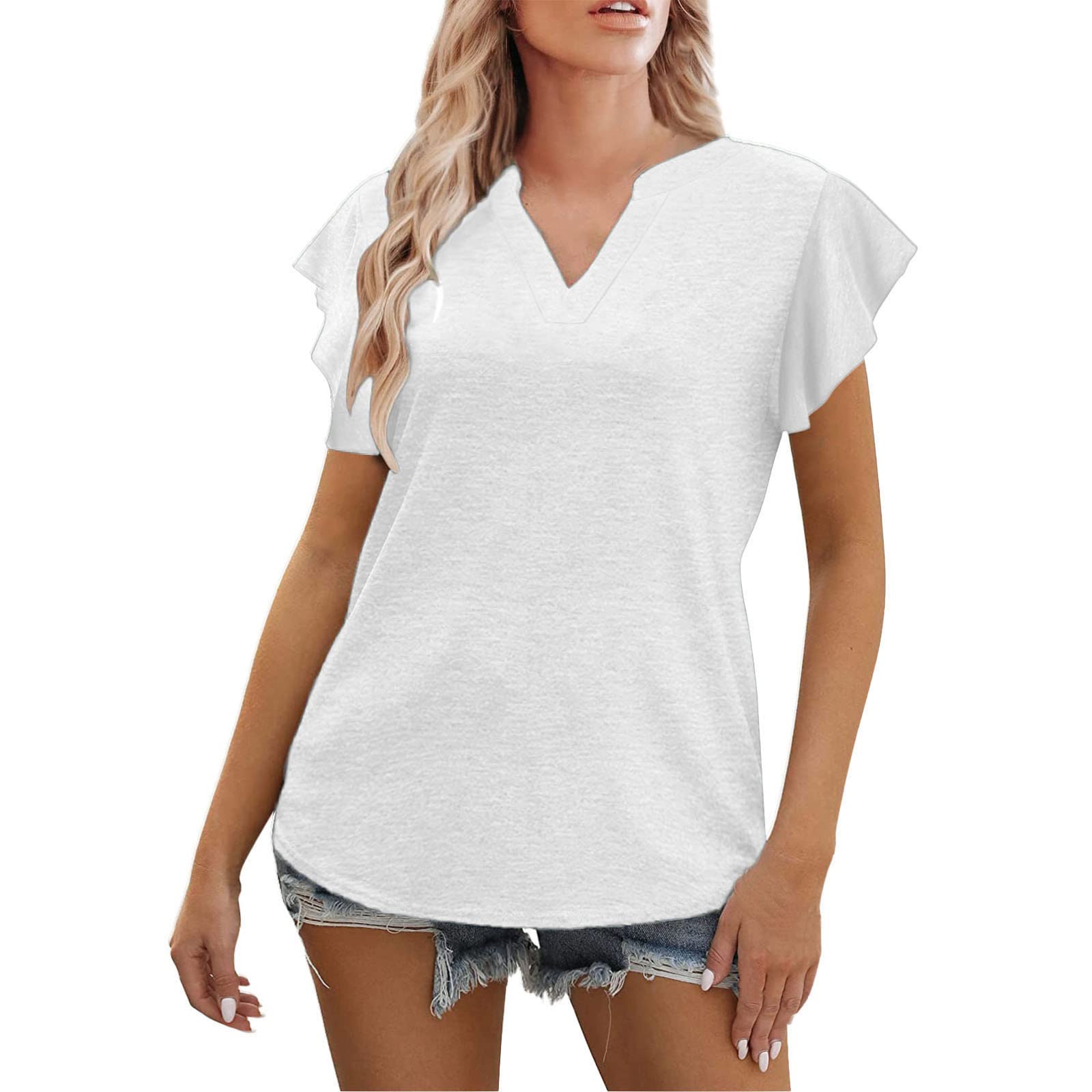 Women's V-Neck Short Sleeve T-Shirt - Soft Summer Casual Plain Tee Top - Perfect for Everyday Wear, Outings & Layering