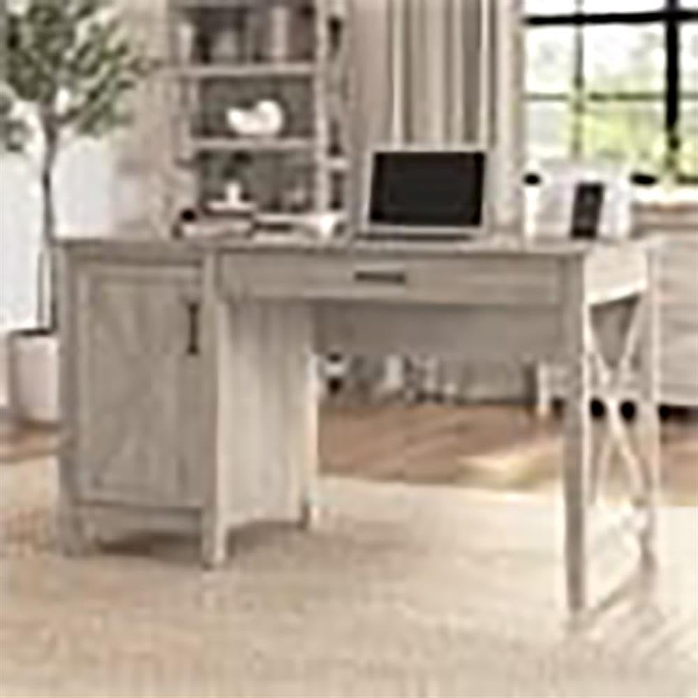 Farmhouse Style Gray Wood Computer Desk with Storage Shelf - Rustic Home Office Desk for Remote Work & Study