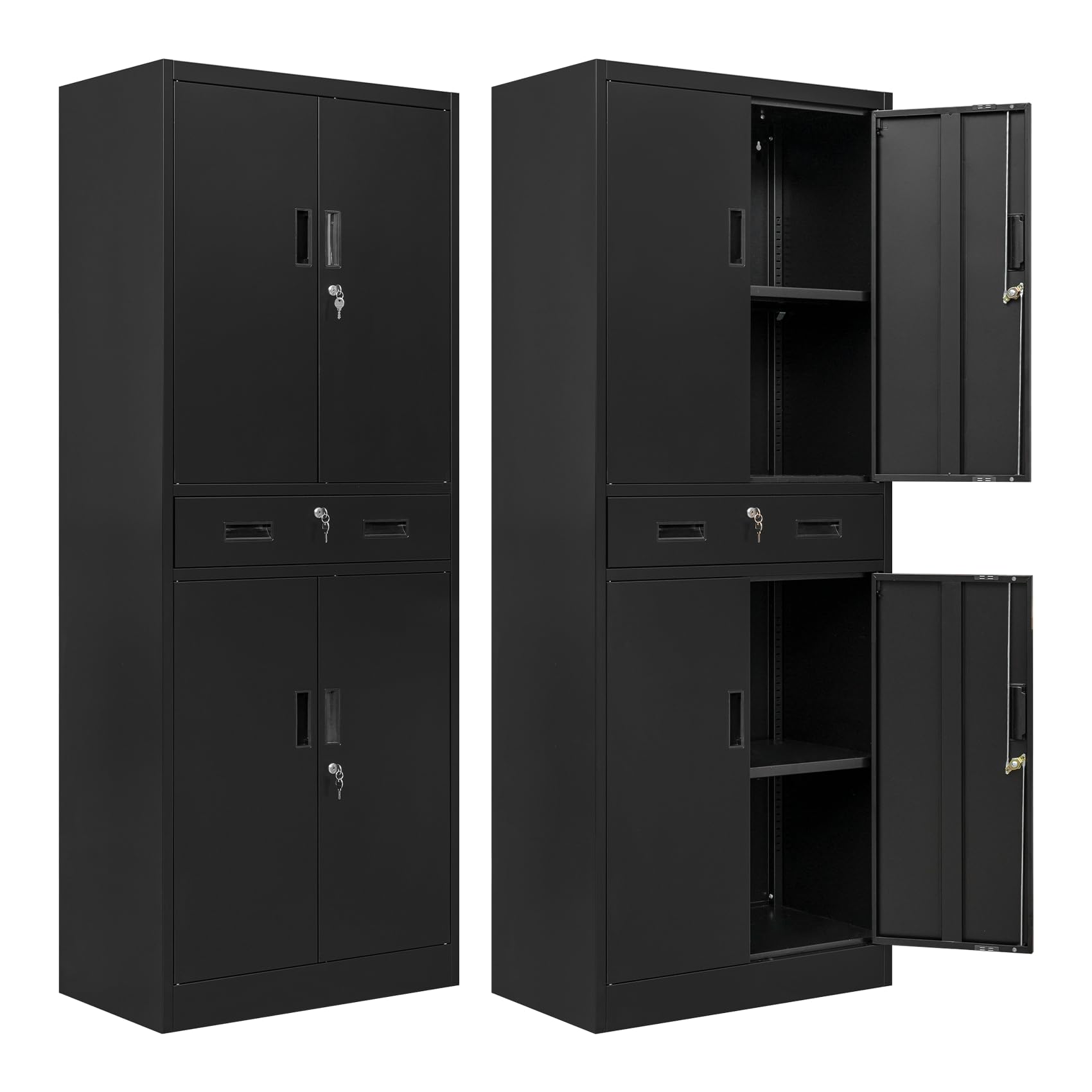 BESFUR Black Metal Storage Cabinet with Drawer & Adjustable Shelves - Heavy Duty Garage Cabinet for Workshop, Office, School Organization | Perfect for Tool Storage, Classroom Supplies & Home Office Filing
