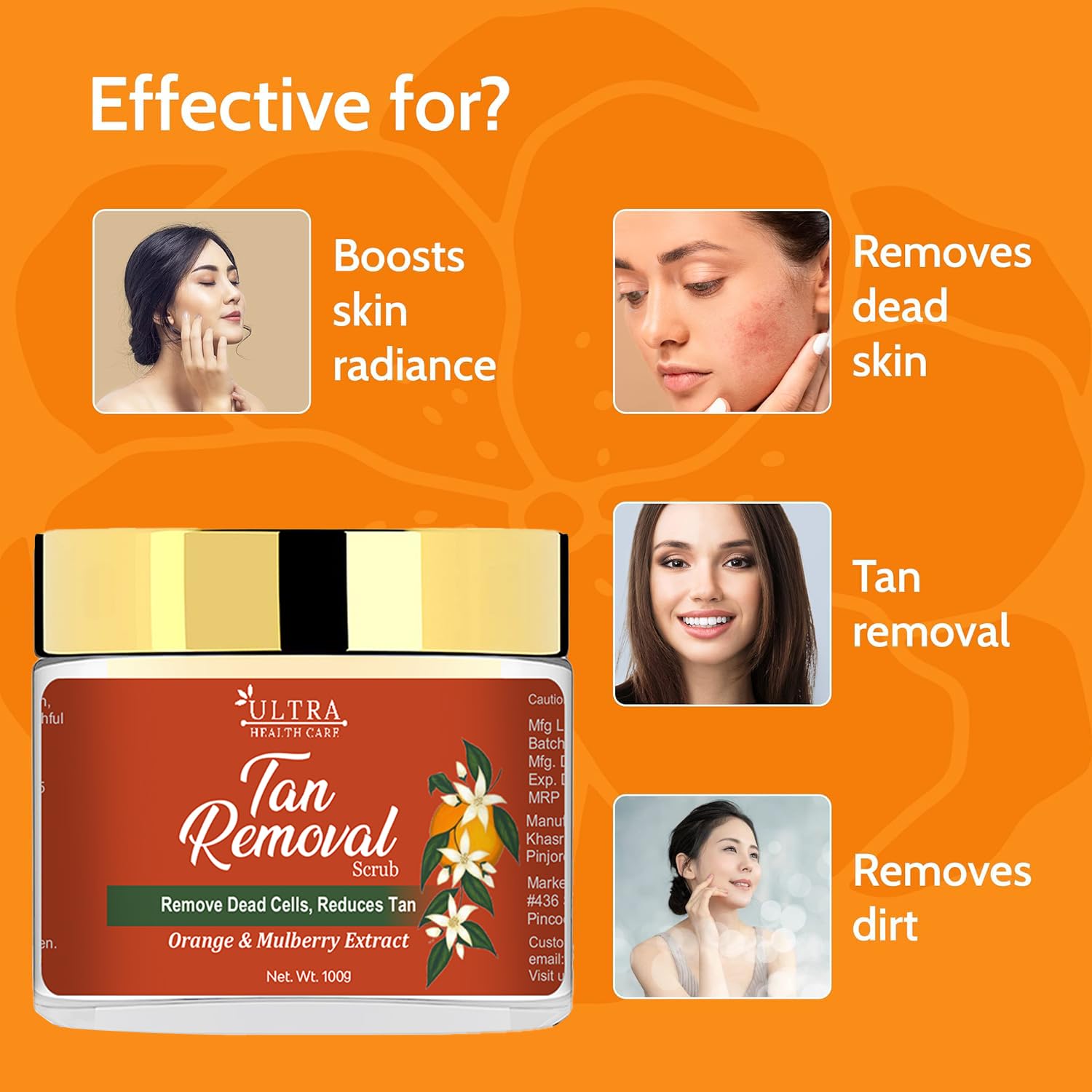 Brightening Face Scrub with Orange & Mulberry Extract for Tan Removal & Smooth Skin - Exfoliates Dead Cells & Blackheads for Women & Men | 100g | Perfect for Post-Sun Care & Daily Glow Routine